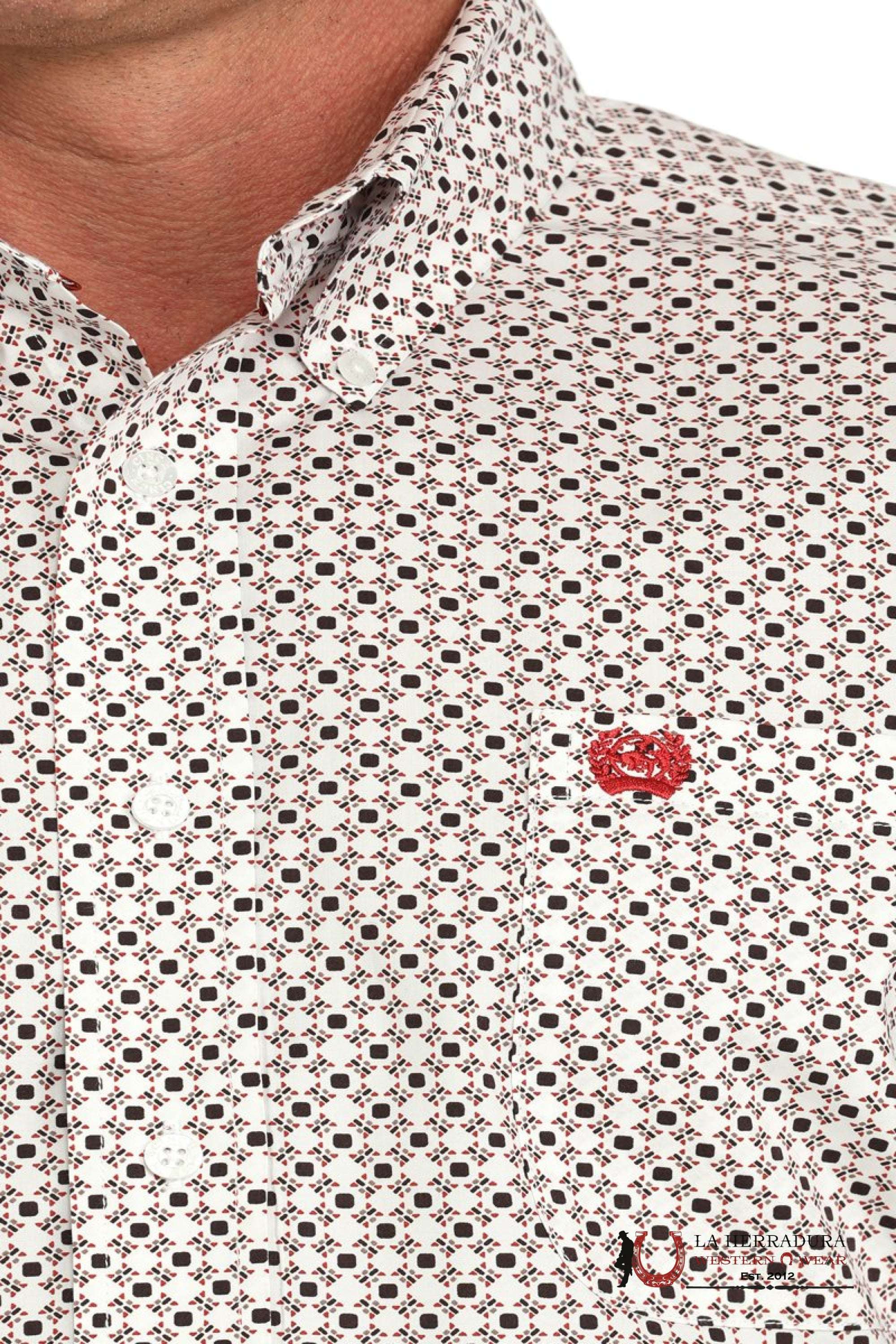 Cinch Men’s Geometric Print Button-Down Western Shirt- White - 5868 Ropa Hombres