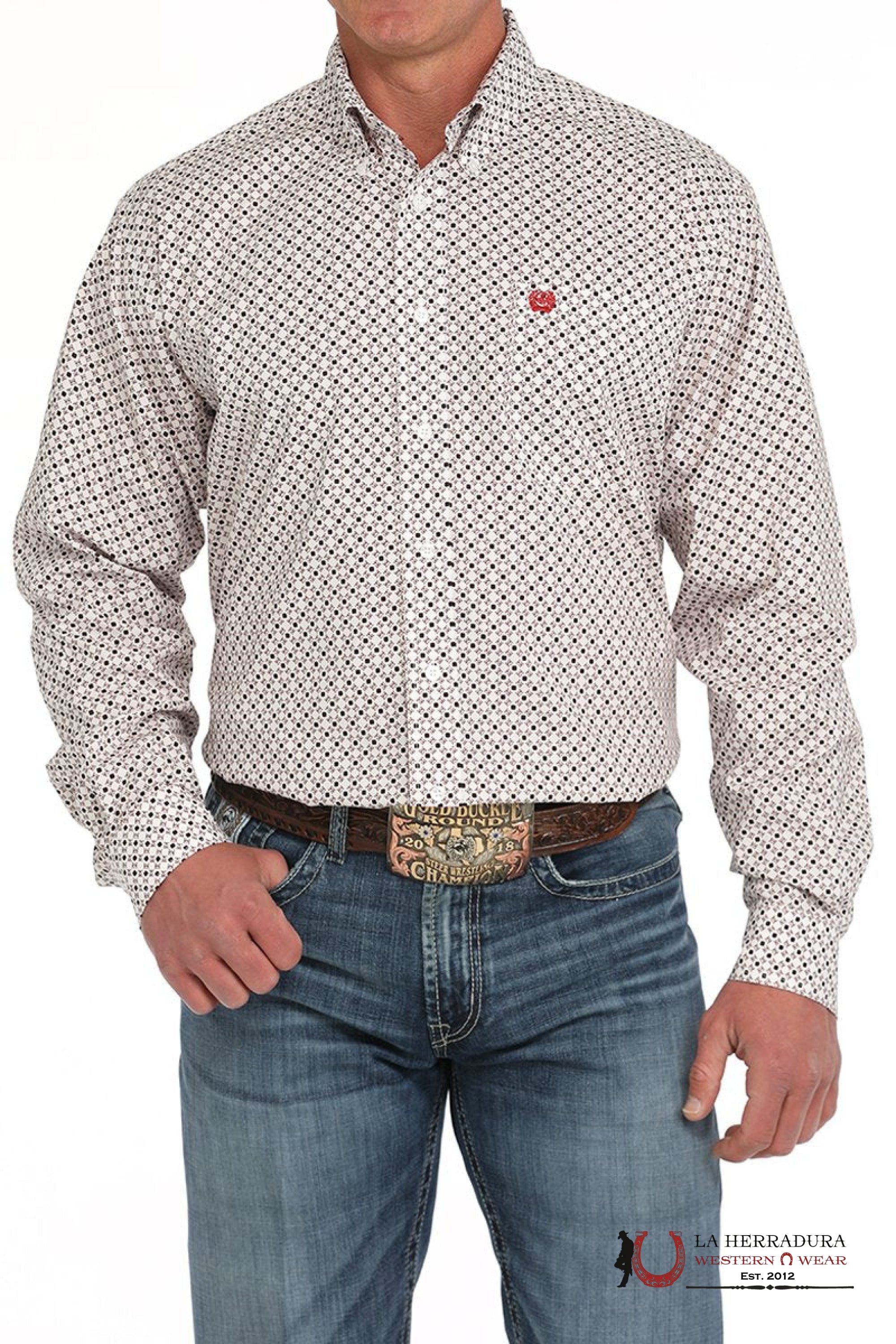 Cinch Men’s Geometric Print Button-Down Western Shirt- White - 5868 Ropa Hombres