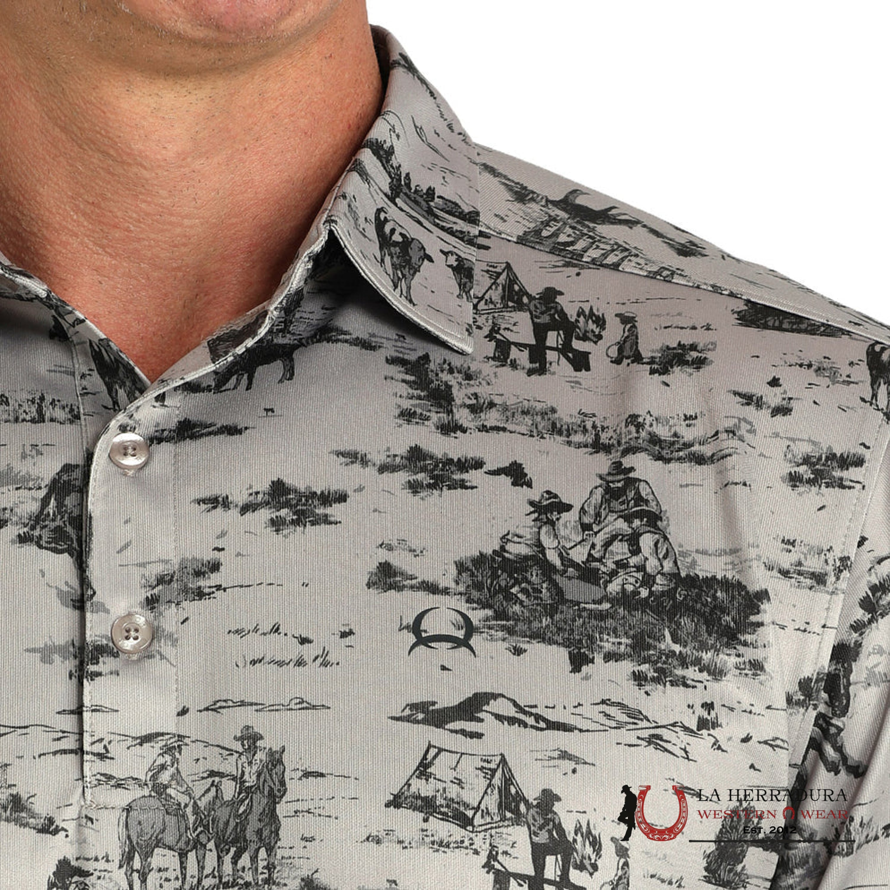 CINCH MENS GREY WESTERN SCENE POLO MTK1863049 ROPA HOMBRES
