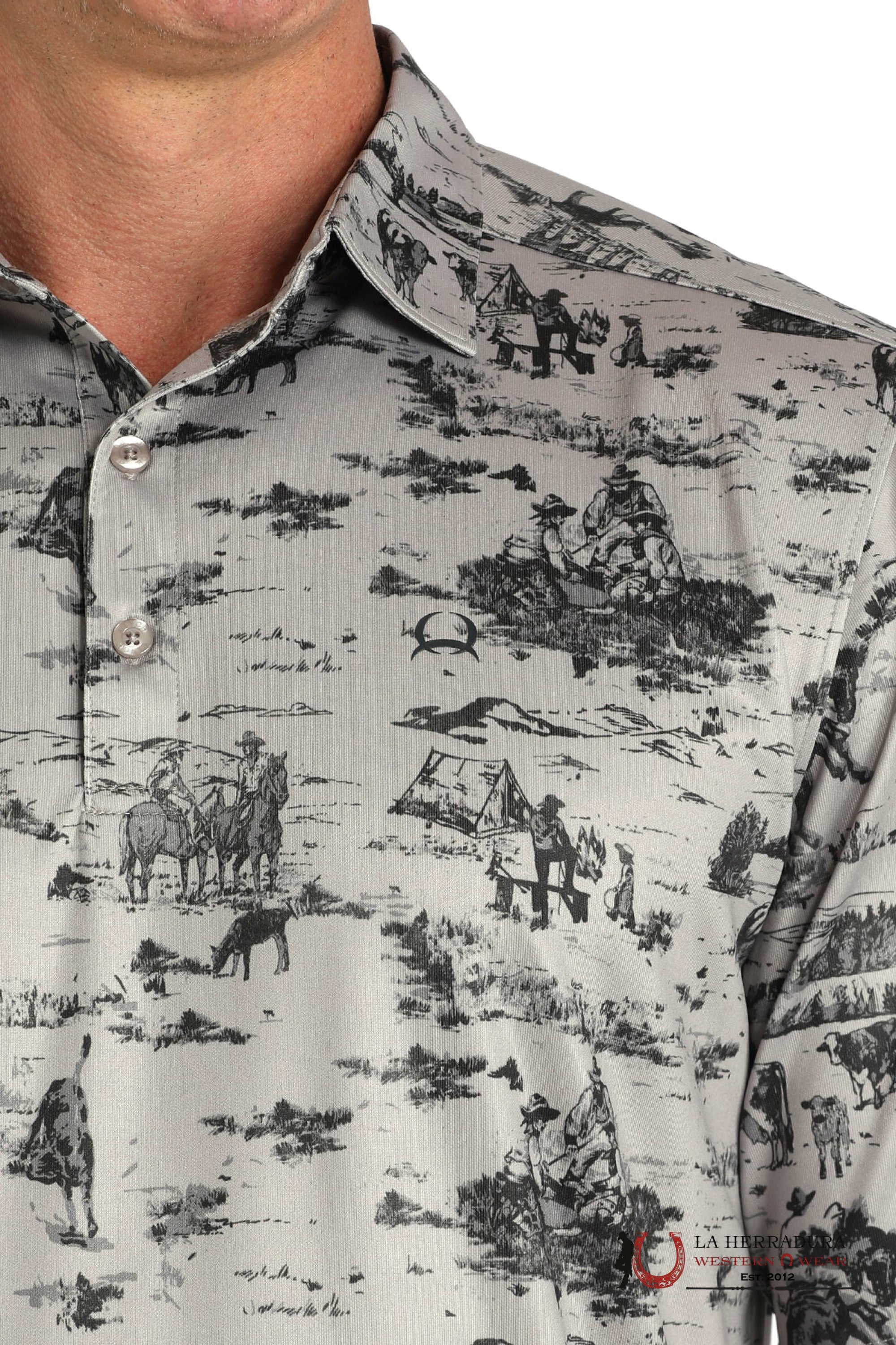 CINCH MENS GREY WESTERN SCENE POLO MTK1863049 ROPA HOMBRES