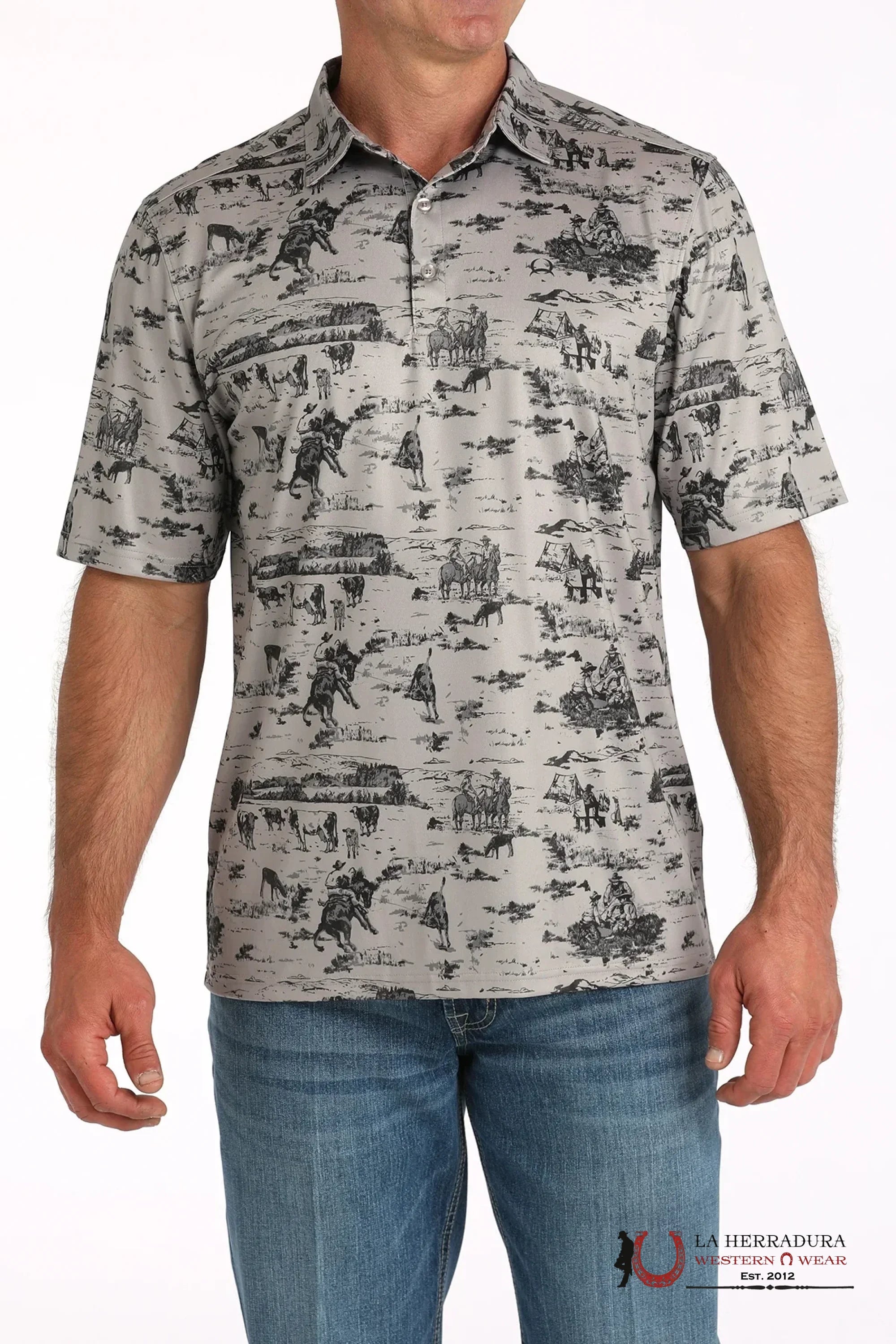CINCH MENS GREY WESTERN SCENE POLO MTK1863049 ROPA HOMBRES