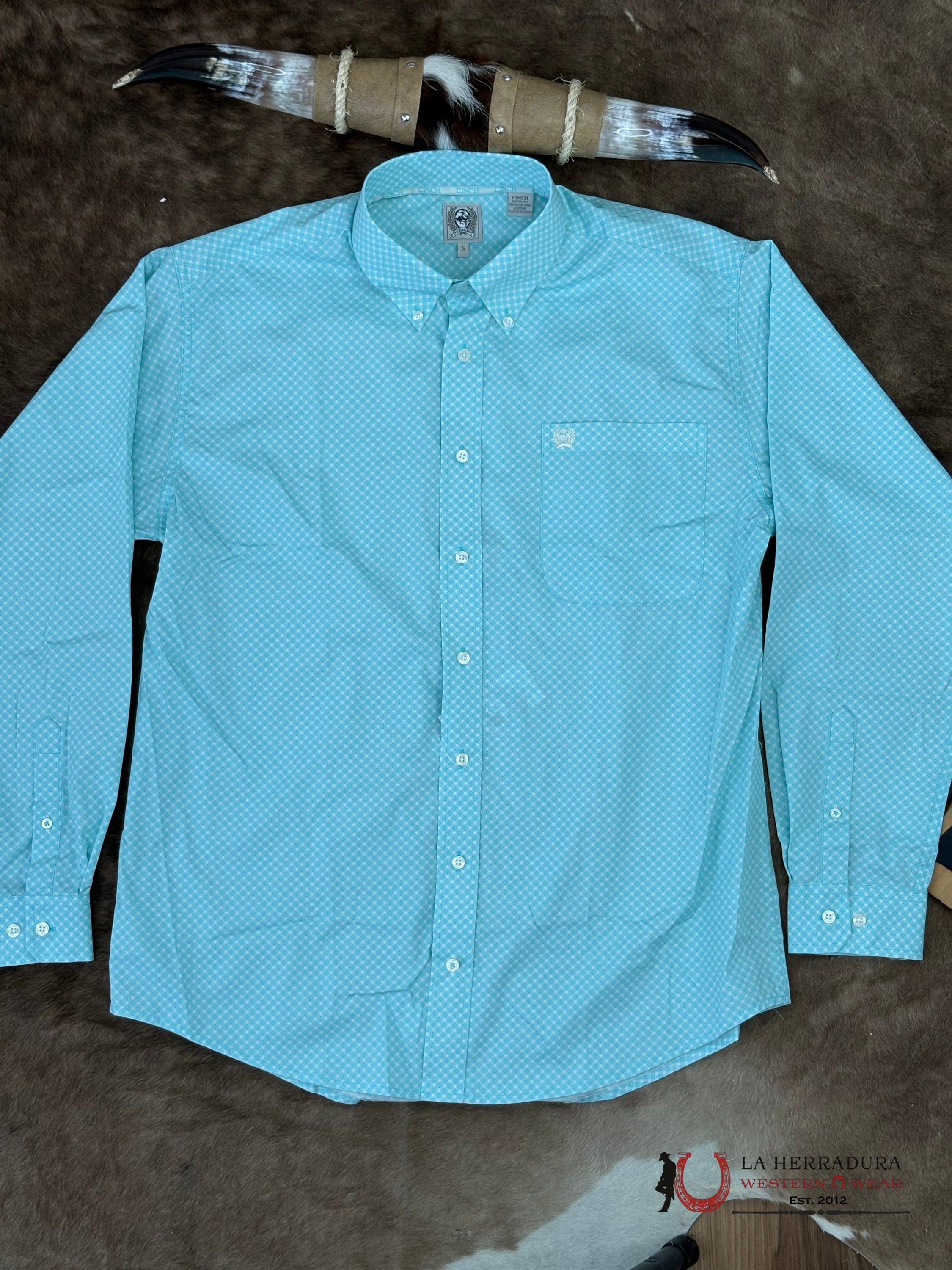 Cinch Men’s Light Turquoise Long Sleeve Shirt - 5905 ROPA HOMBRES