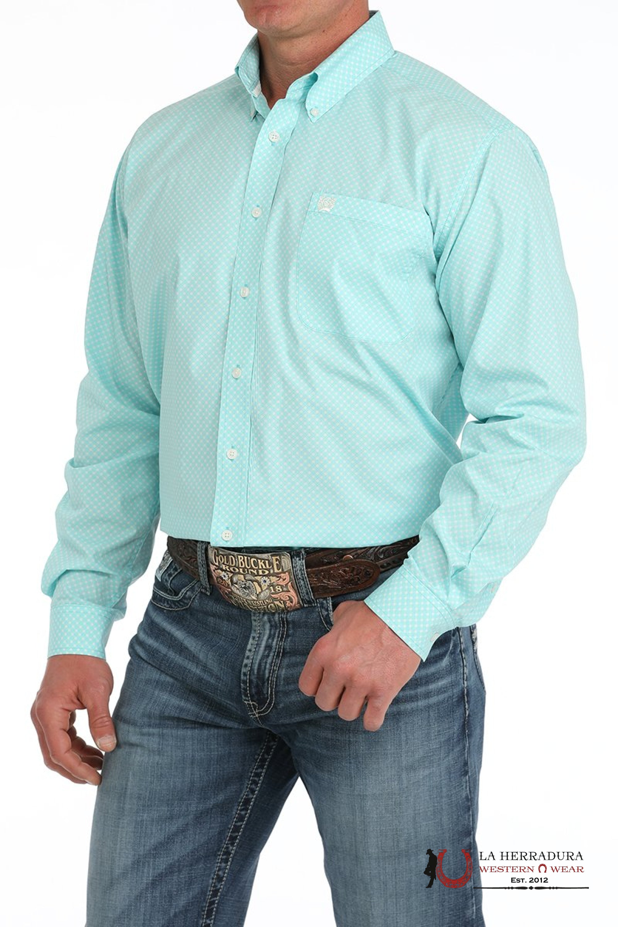 Cinch Men’s Light Turquoise Long Sleeve Shirt - 5905 ROPA HOMBRES
