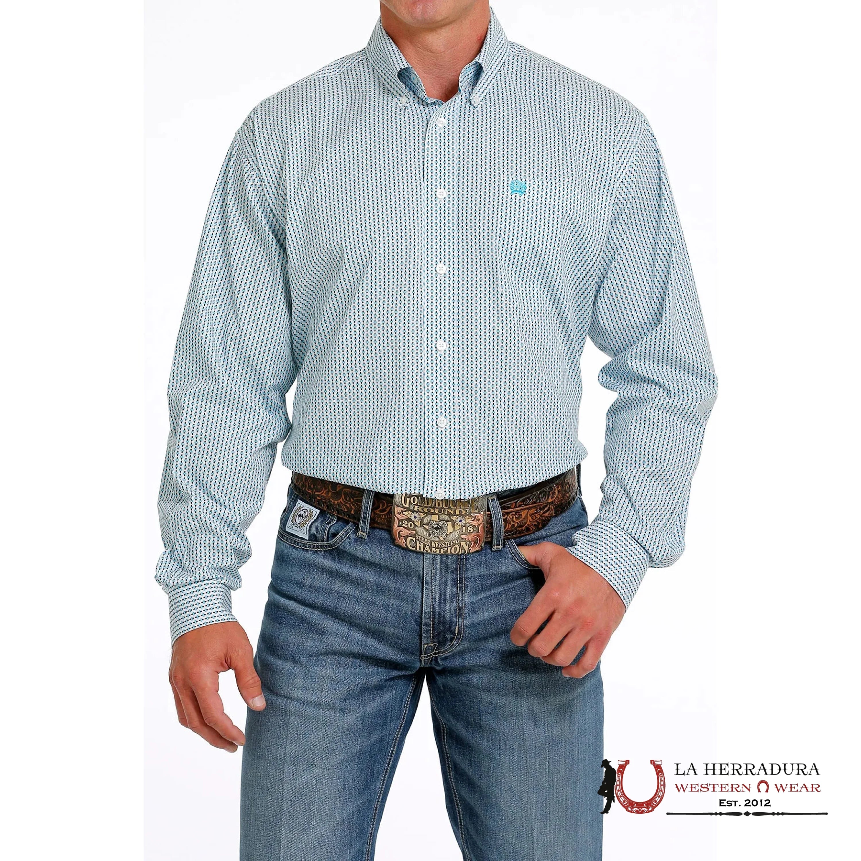 CINCH MEN’S MEDALLION PRINT BUTTON-DOWN WESTERN SHIRT - BLUE MTW1105605 ROPA HOMBRES