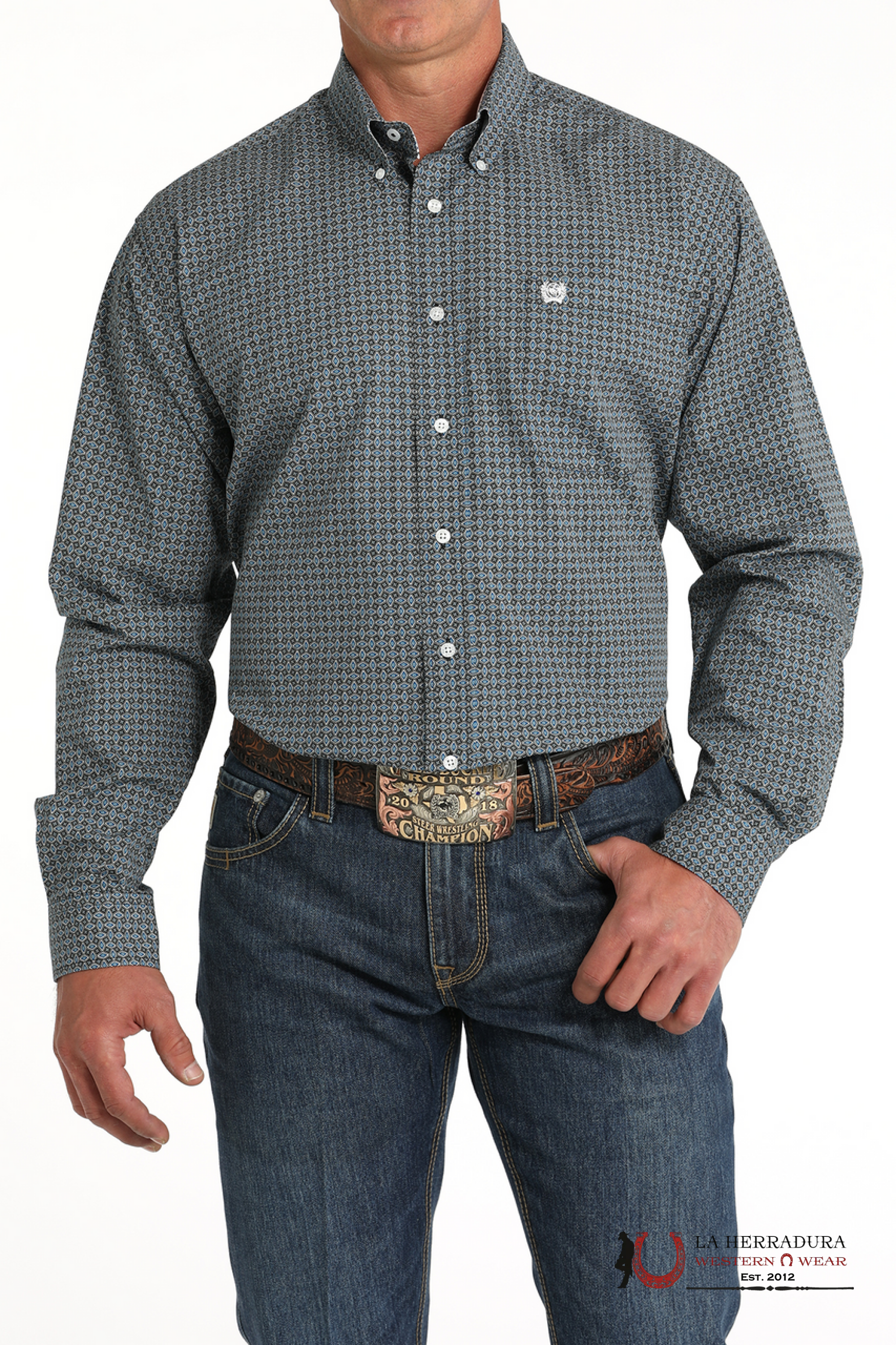 CINCH MEN’S MEDALLION PRINT BUTTON-DOWN WESTERN SHIRT - BLUE MTW1105793 ROPA HOMBRES