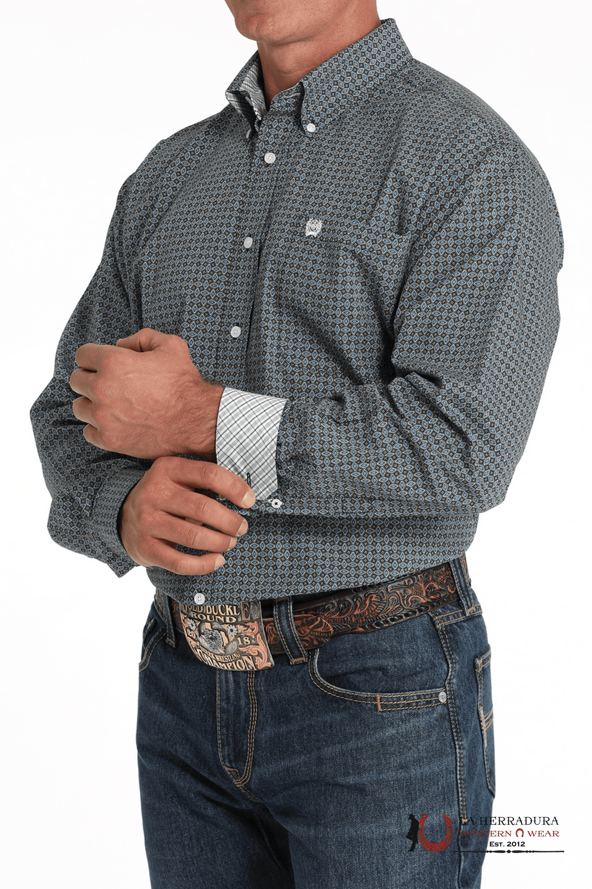 CINCH MEN’S MEDALLION PRINT BUTTON-DOWN WESTERN SHIRT - BLUE MTW1105793 ROPA HOMBRES