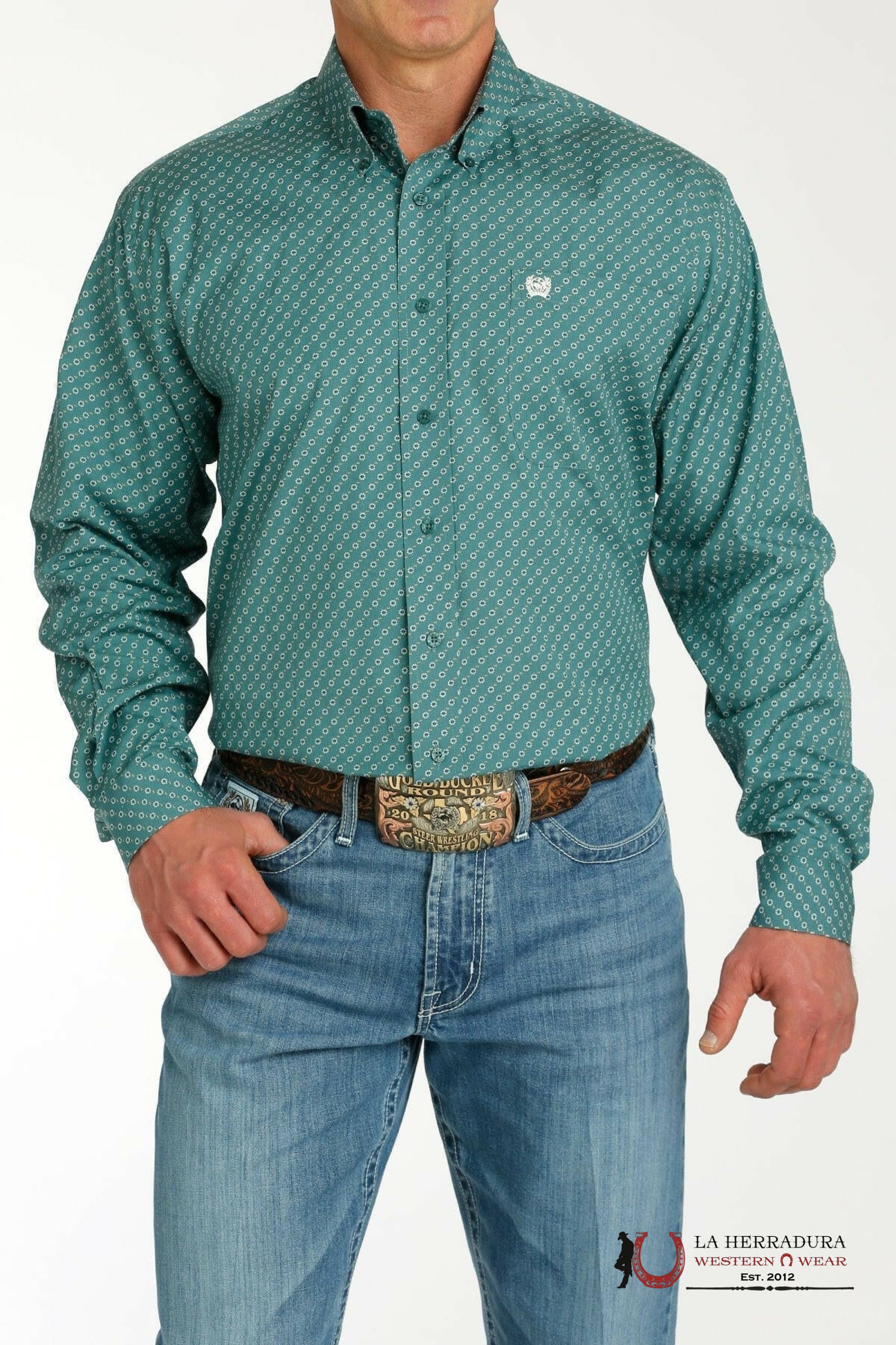 CINCH MEN’S MEDALLION PRINT BUTTON-DOWN WESTERN SHIRT - GREEN MTW1105757 ROPA HOMBRES