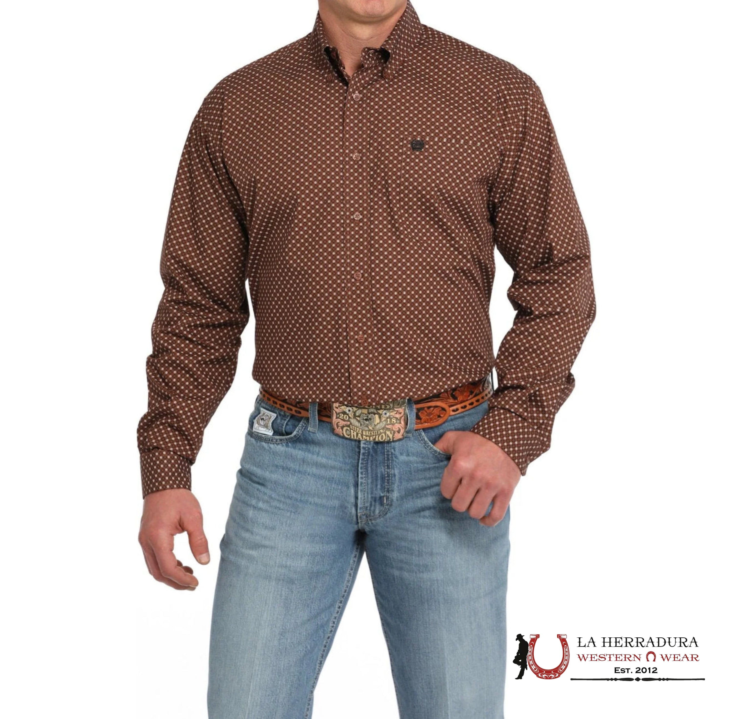 CINCH MEN’S MEDALLION PRINT BUTTON-DOWN WESTERN SHIRT - MARRON MTW1105835 ROPA HOMBRES