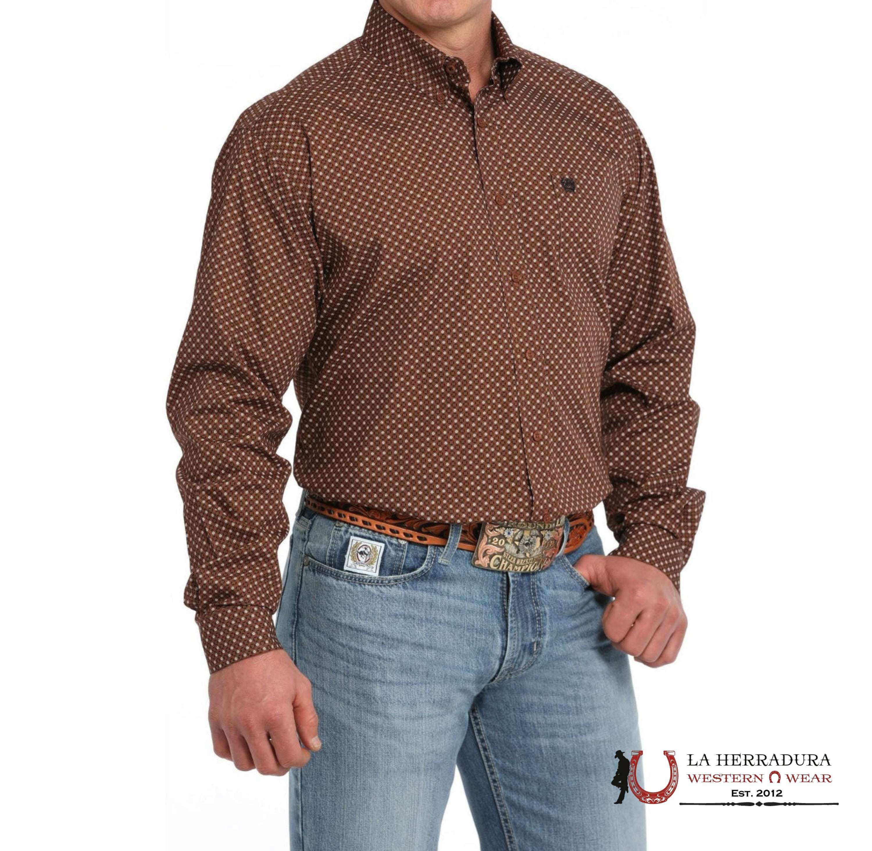 CINCH MEN’S MEDALLION PRINT BUTTON-DOWN WESTERN SHIRT - MARRON MTW1105835 ROPA HOMBRES