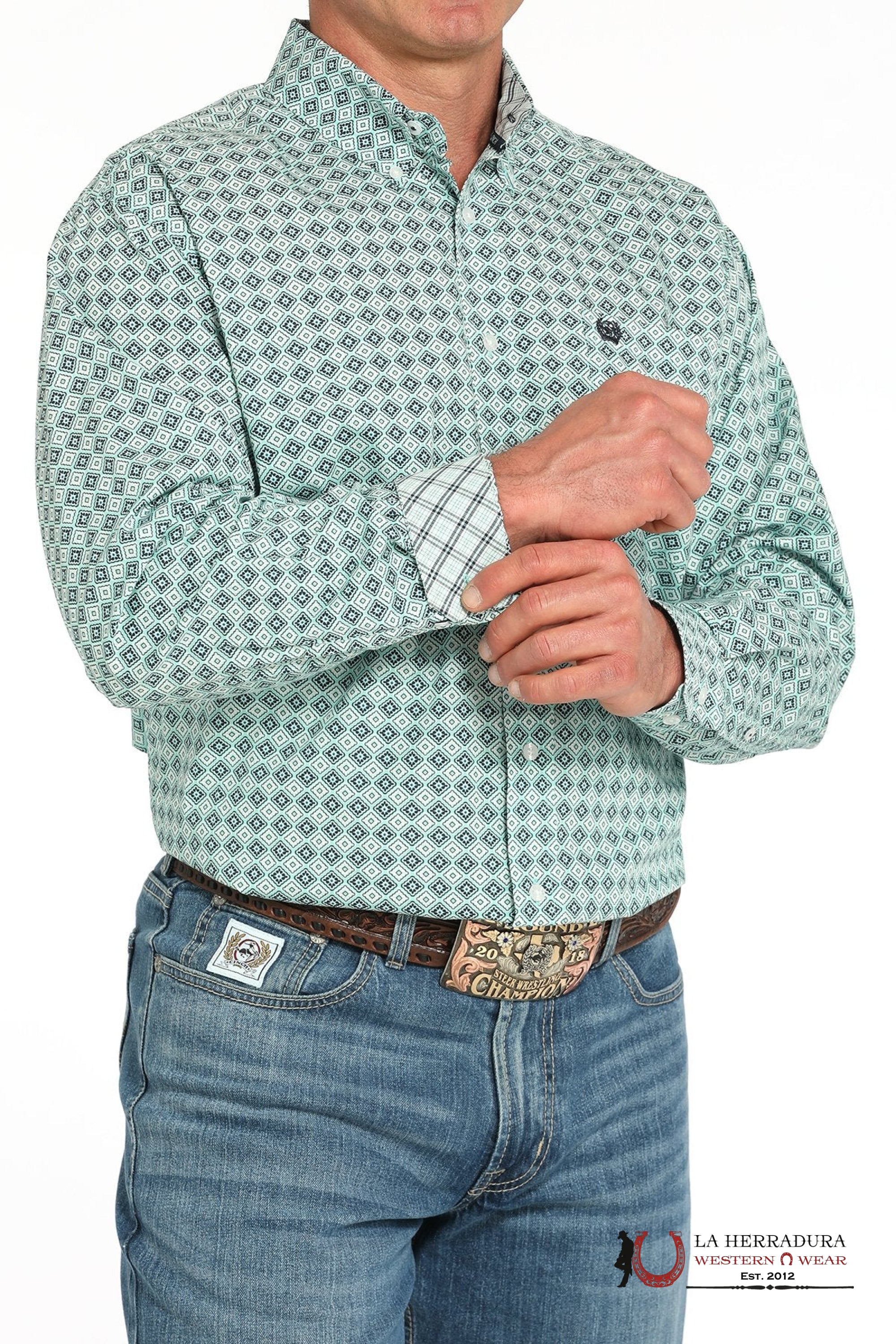 CINCH MEN’S MEDALLION PRINT BUTTON-DOWN WESTERN SHIRT - TURQUOISE MTW1105930 ROPA HOMBRES
