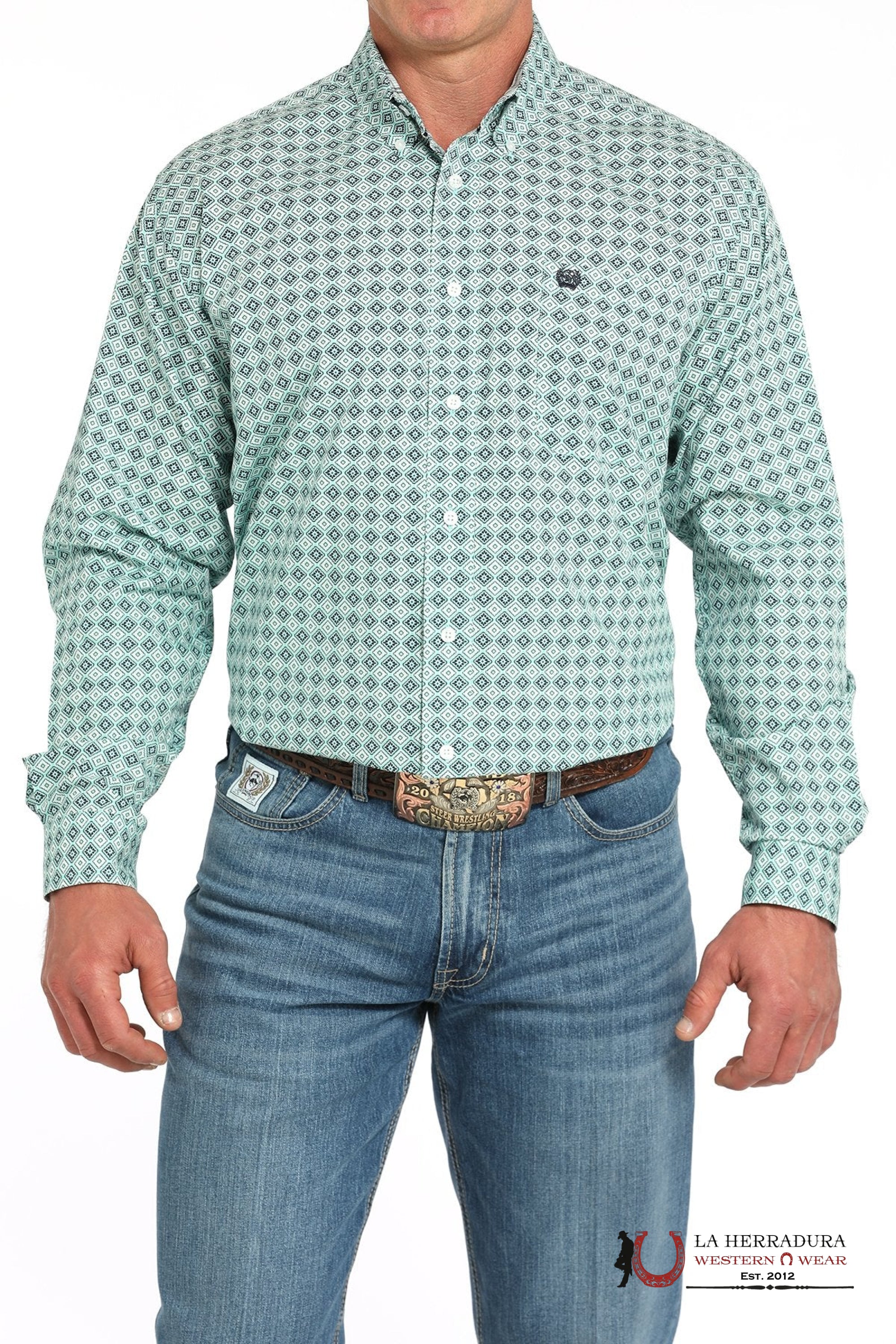 CINCH MEN’S MEDALLION PRINT BUTTON-DOWN WESTERN SHIRT - TURQUOISE MTW1105930 ROPA HOMBRES