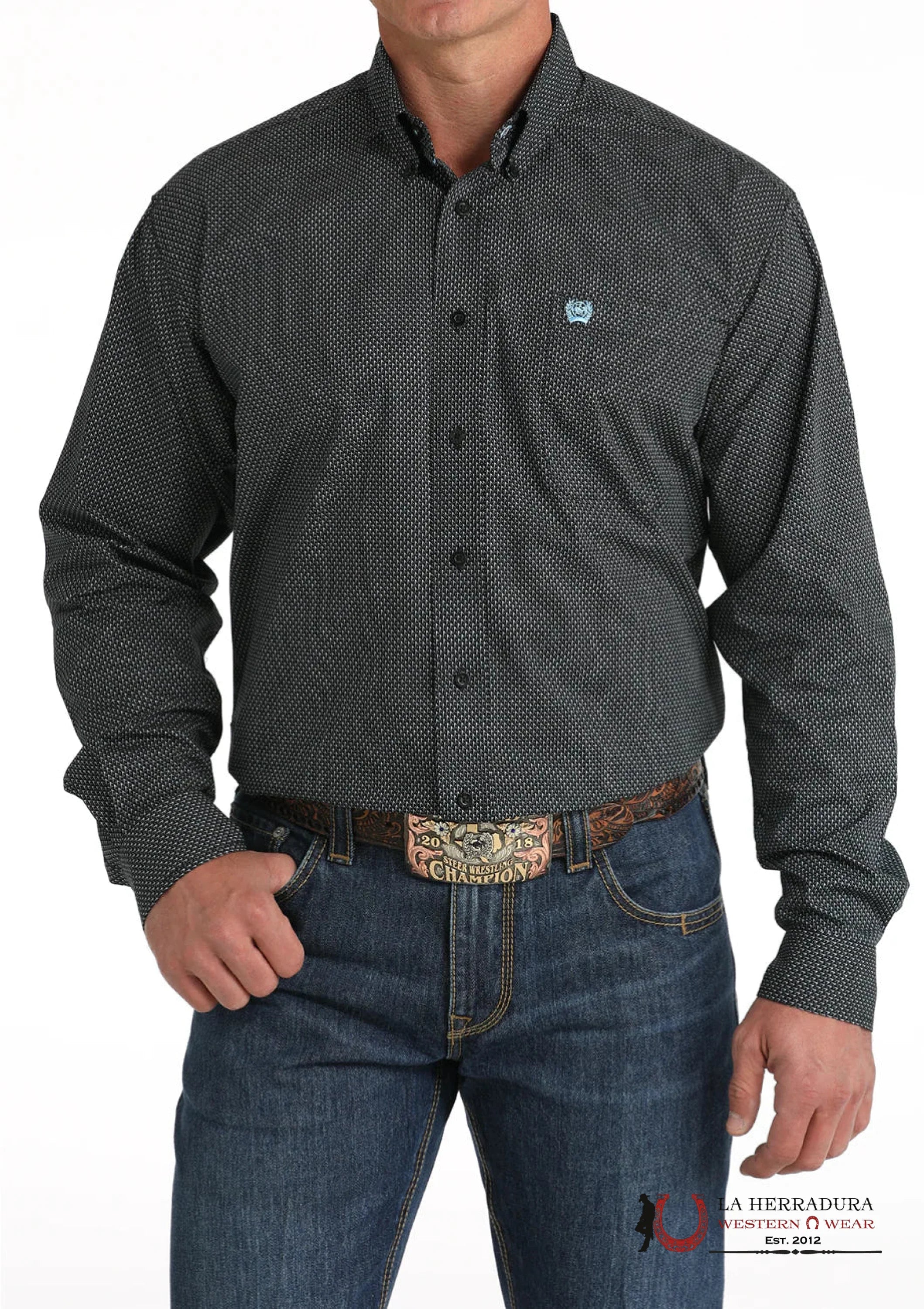 CINCH MEN’S MODERN FIT GEOMETRIC PRINT BUTTON-DOWN WESTERN SHIRT - BLACK MTW1105799 ROPA HOMBRES