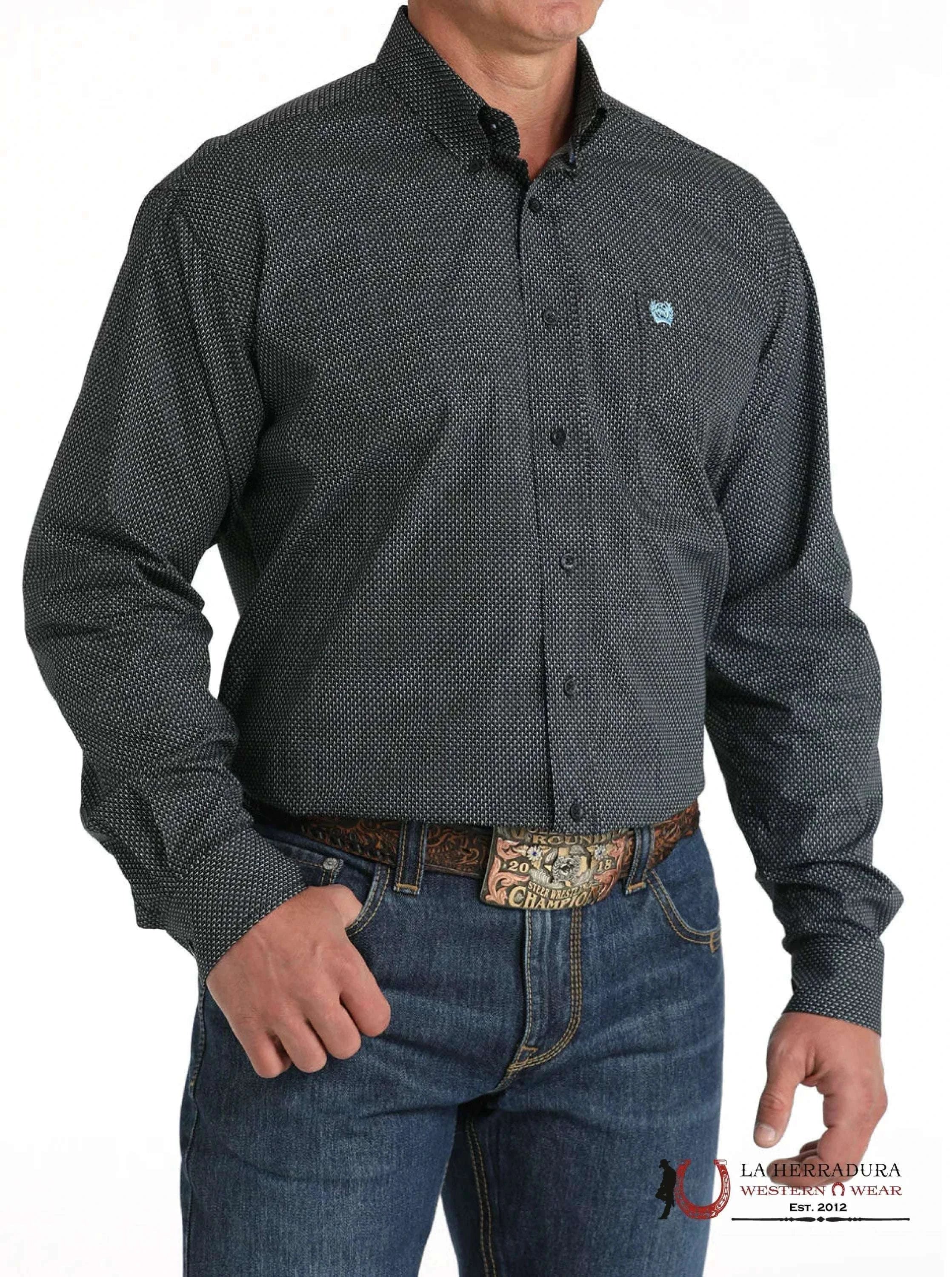 CINCH MEN’S MODERN FIT GEOMETRIC PRINT BUTTON-DOWN WESTERN SHIRT - BLACK MTW1105799 ROPA HOMBRES