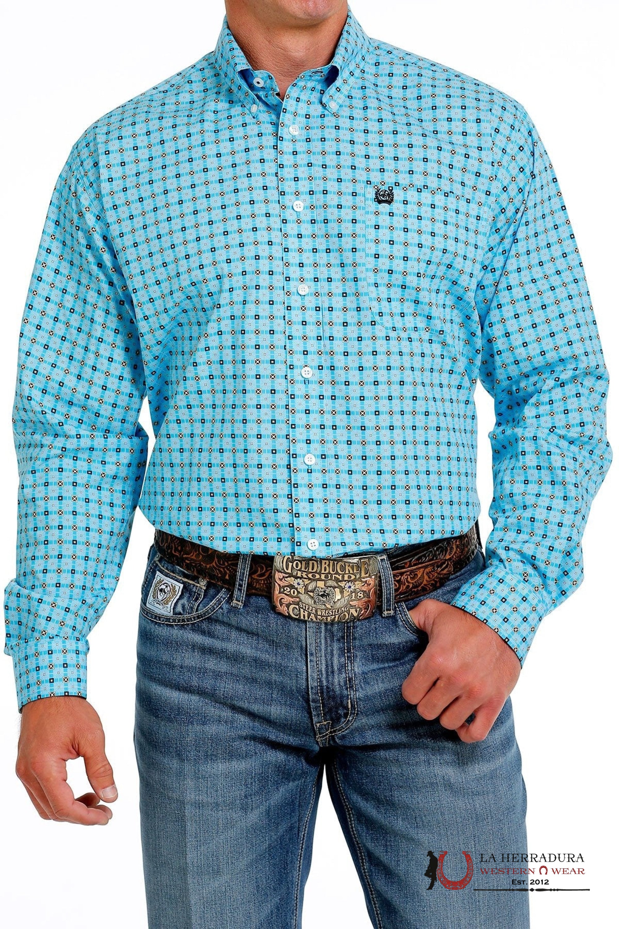 CINCH MEN’S MODERN FIT GEOMETRIC PRINT BUTTON-DOWN WESTERN SHIRT - BLUE MTW1105607 ROPA HOMBRES