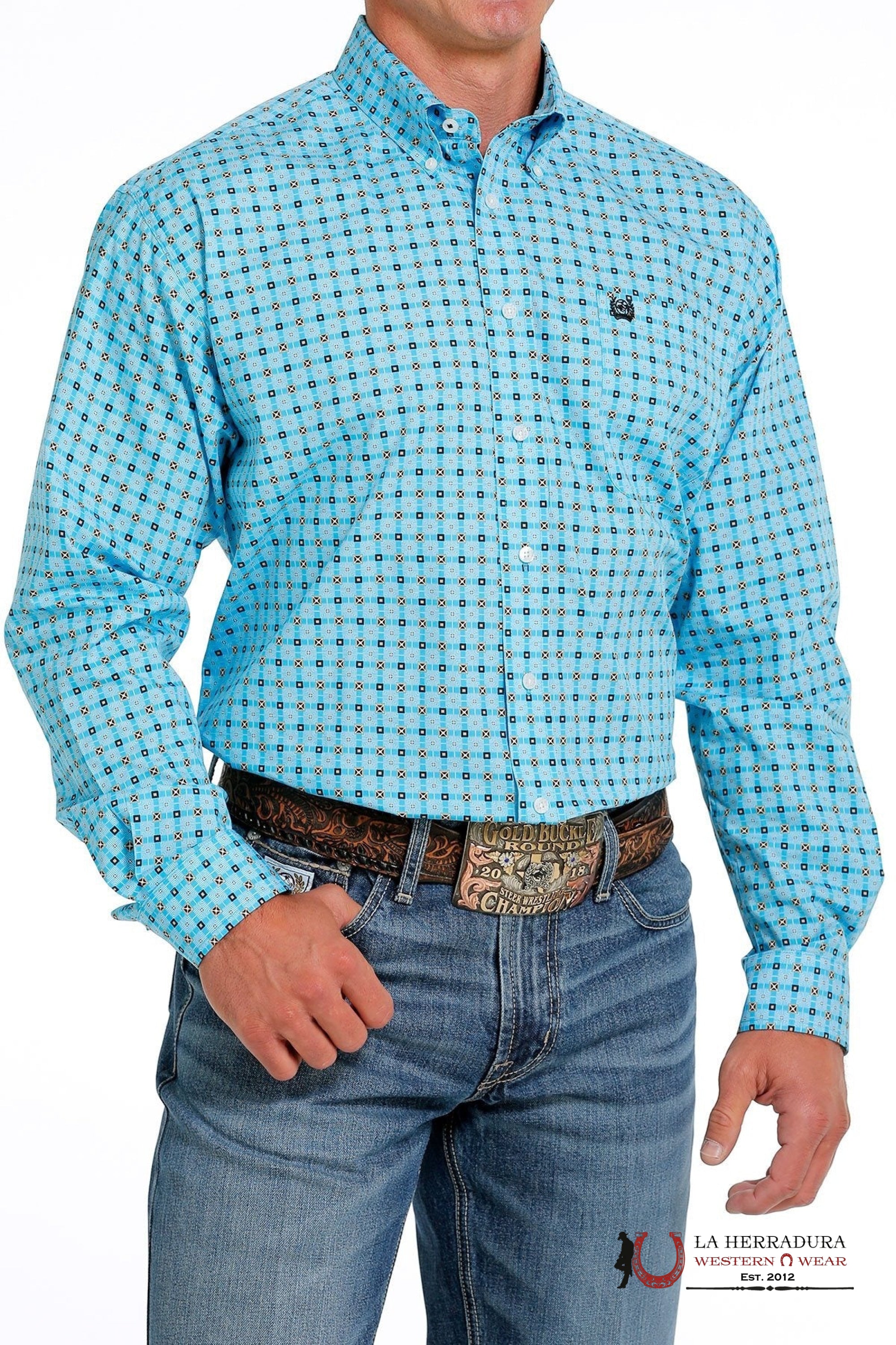 CINCH MEN’S MODERN FIT GEOMETRIC PRINT BUTTON-DOWN WESTERN SHIRT - BLUE MTW1105607 ROPA HOMBRES