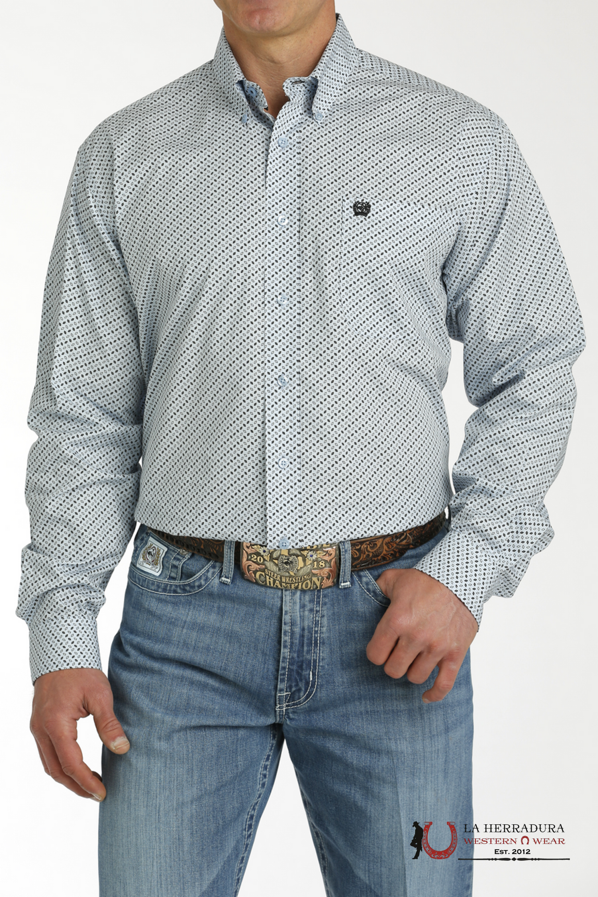 CINCH MEN’S MODERN FIT GEOMETRIC PRINT BUTTON-DOWN WESTERN SHIRT - BLUE MTW1105759 ROPA HOMBRES