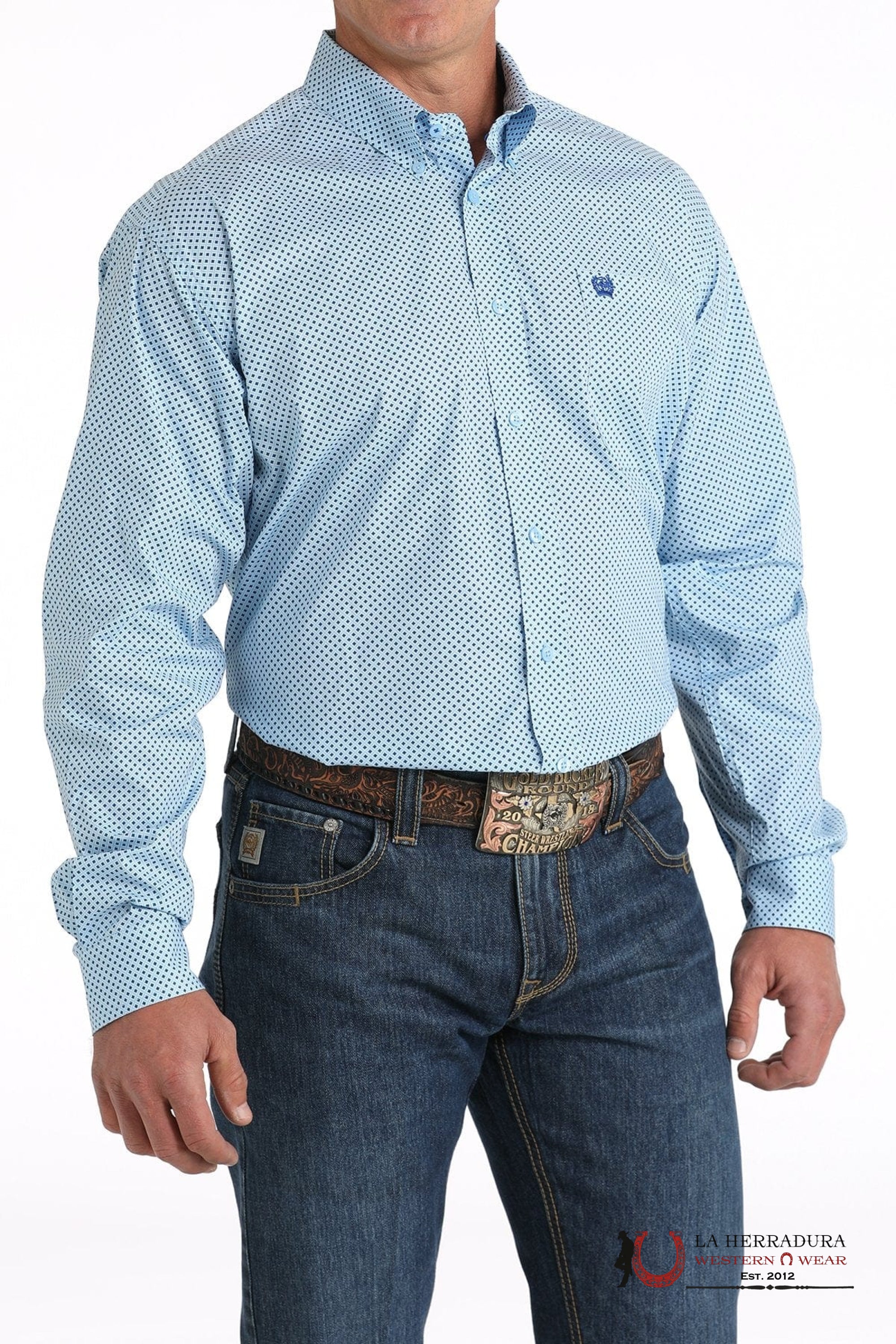 CINCH MEN’S MODERN FIT GEOMETRIC PRINT BUTTON-DOWN WESTERN SHIRT - BLUE MTW1105798 ROPA HOMBRES
