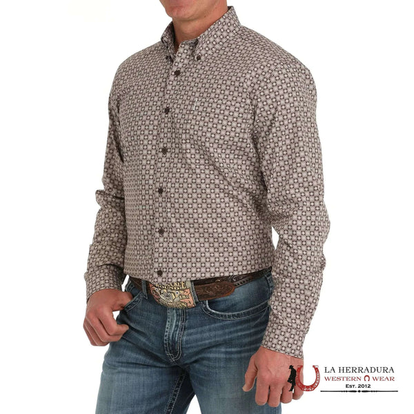 CINCH MEN'S MODERN FIT GEOMETRIC PRINT BUTTON-DOWN WESTERN SHIRT - BROWN MTW1347124