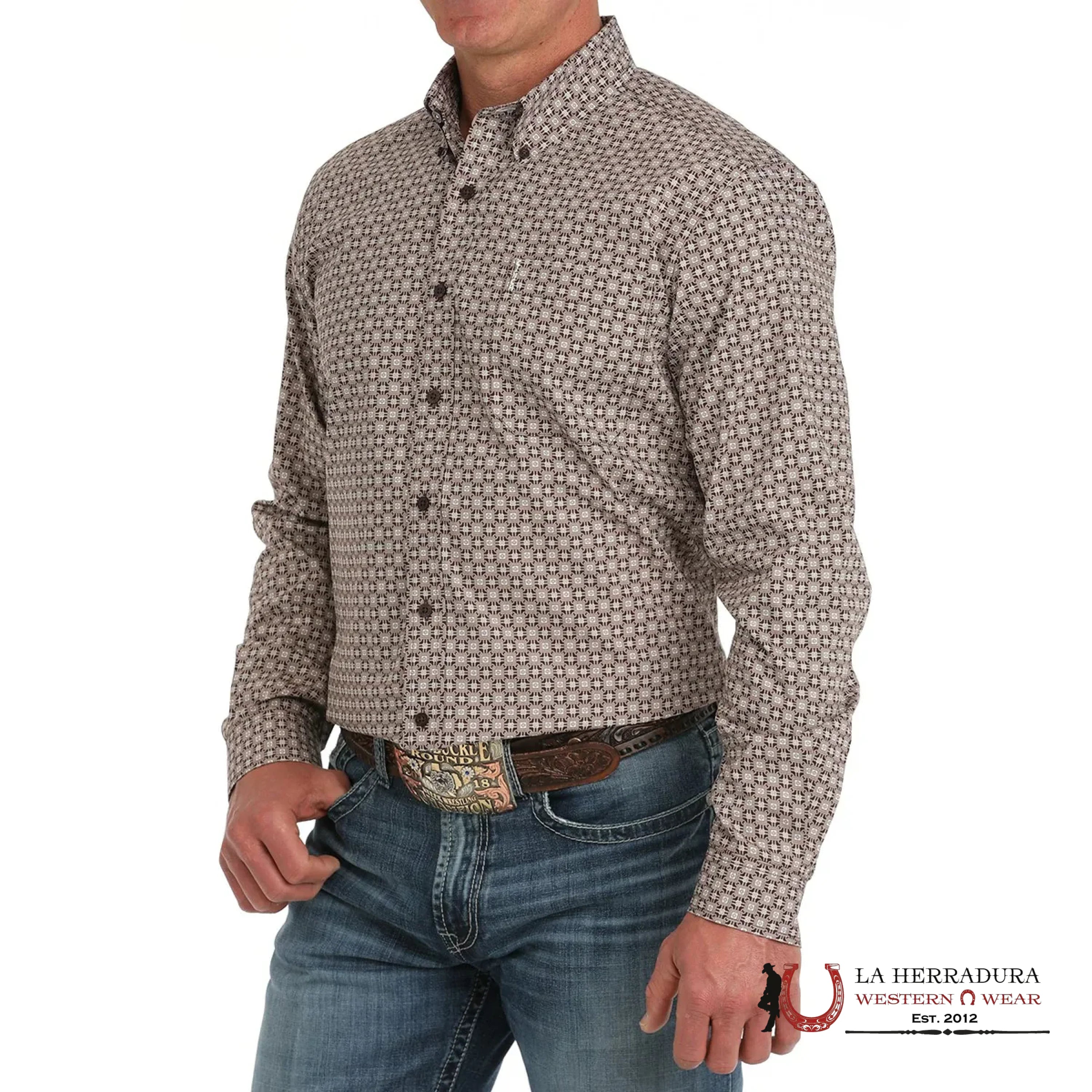 CINCH MEN’S MODERN FIT GEOMETRIC PRINT BUTTON-DOWN WESTERN SHIRT - BROWN MTW1347124 ROPA HOMBRES