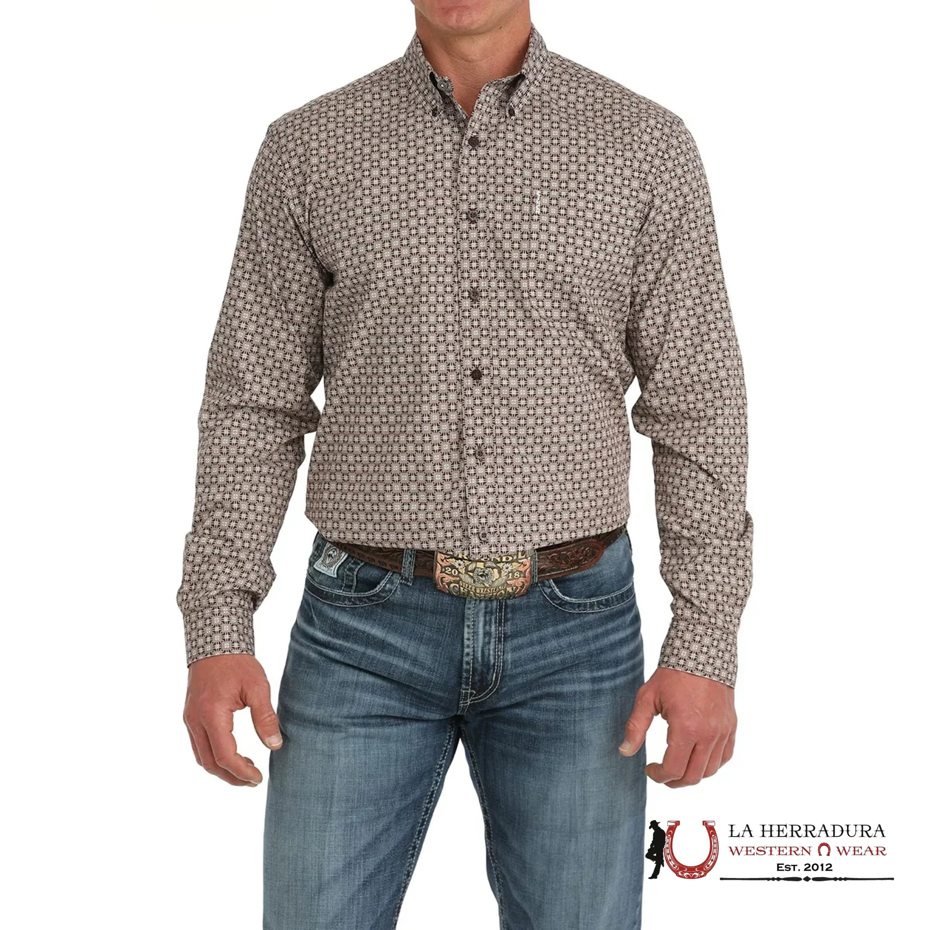 CINCH MEN’S MODERN FIT GEOMETRIC PRINT BUTTON-DOWN WESTERN SHIRT - BROWN MTW1347124 ROPA HOMBRES