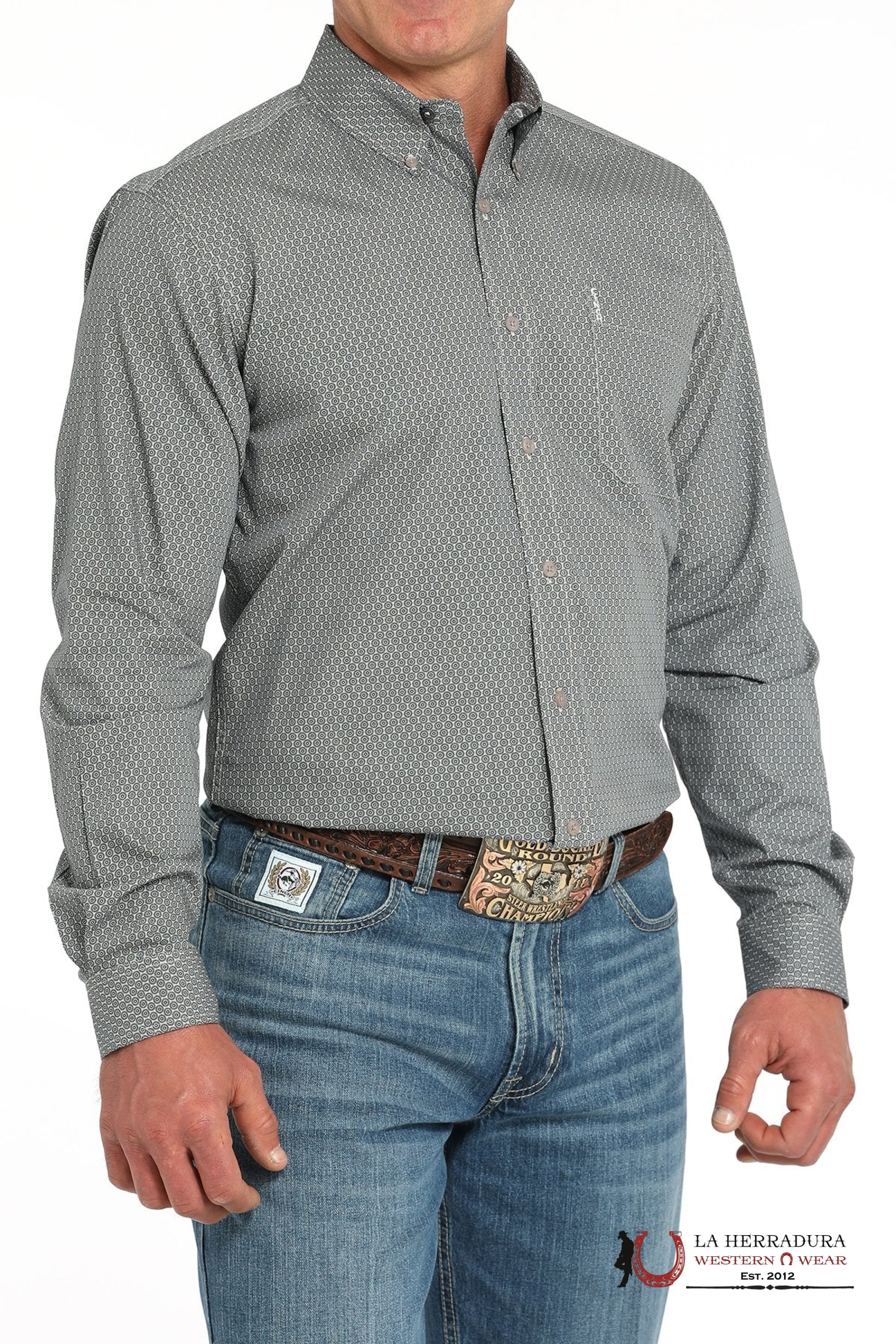 CINCH MEN’S MODERN FIT GEOMETRIC PRINT BUTTON-DOWN WESTERN SHIRT -GRAY - MTW1347133 ROPA HOMBRES
