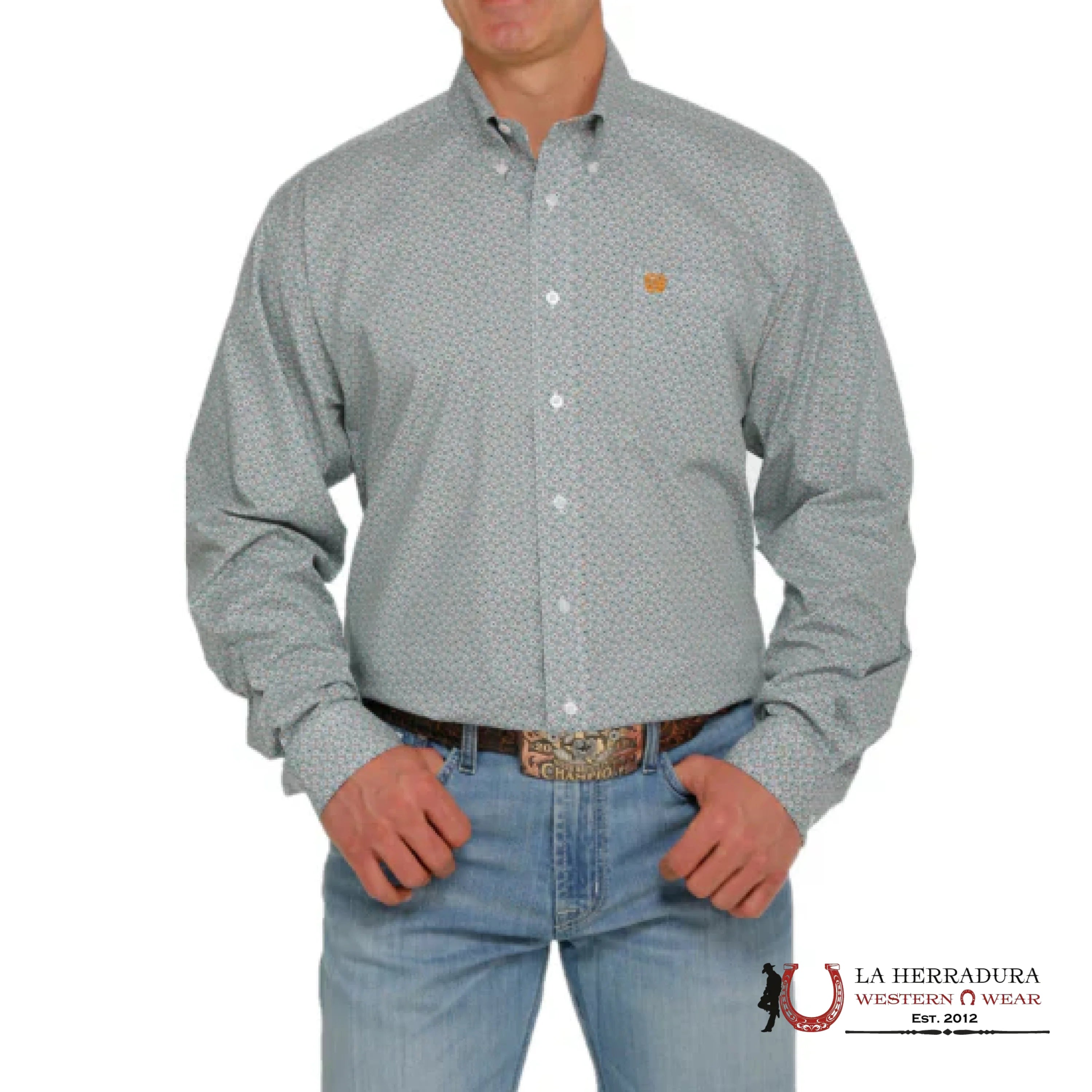 CINCH MEN’S MODERN FIT GEOMETRIC PRINT BUTTON-DOWN WESTERN SHIRT - GREEN MTW1105409 ROPA HOMBRES