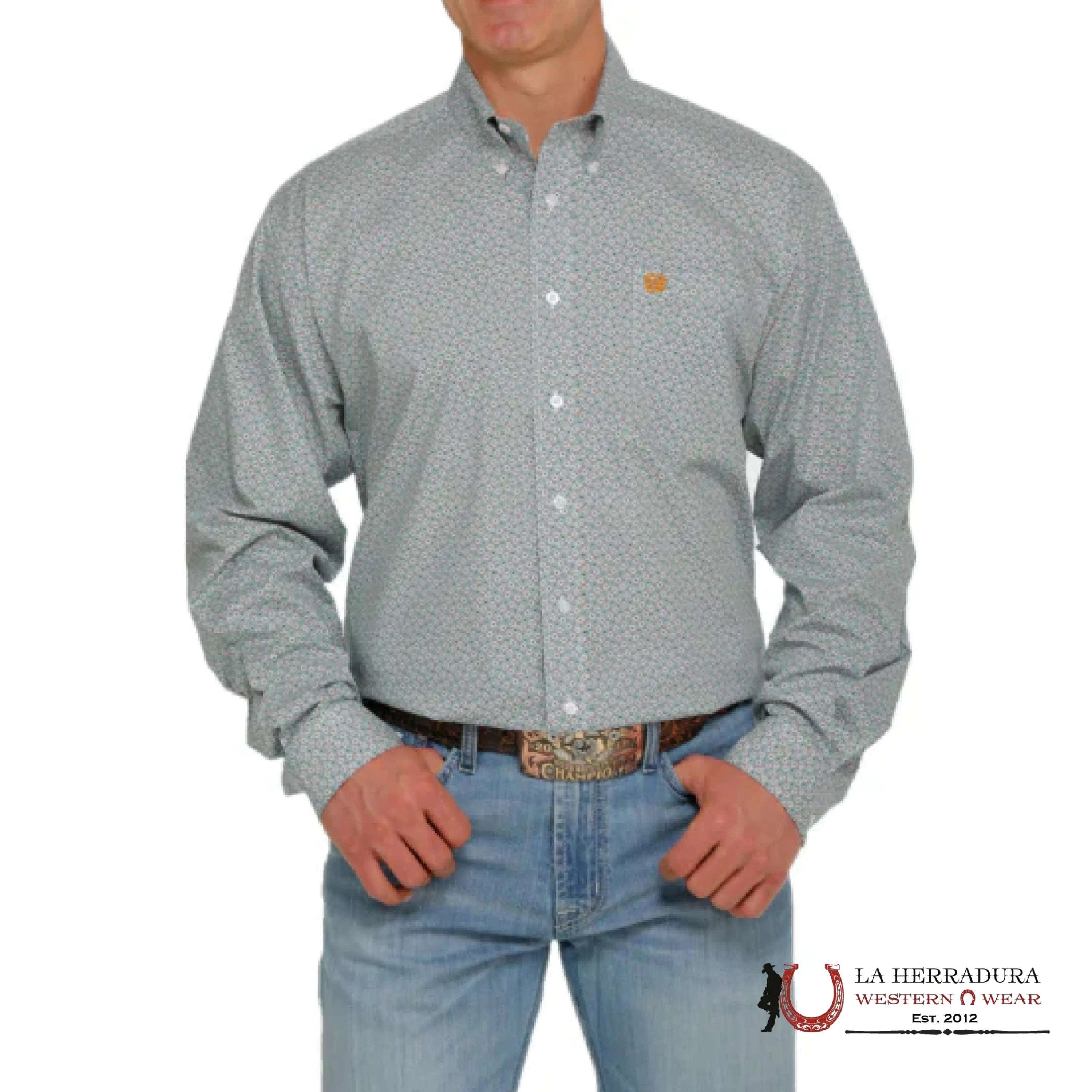 CINCH MEN’S MODERN FIT GEOMETRIC PRINT BUTTON-DOWN WESTERN SHIRT - GREEN MTW1105409 ROPA HOMBRES