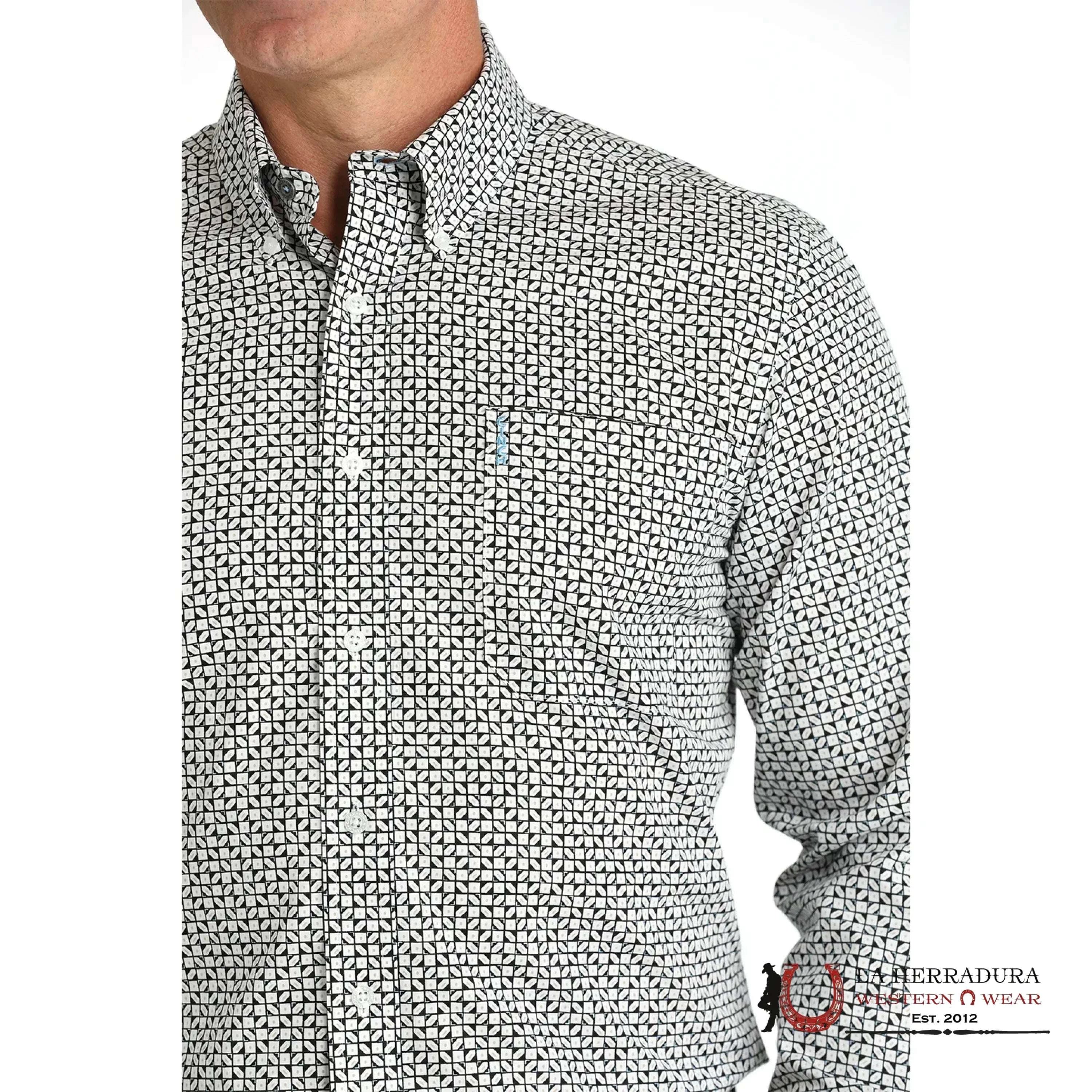 CINCH MEN’S MODERN FIT GEOMETRIC PRINT BUTTON DOWN WESTERN SHIRT WHITE/BLACK MTW1347108 ROPA HOMBRES