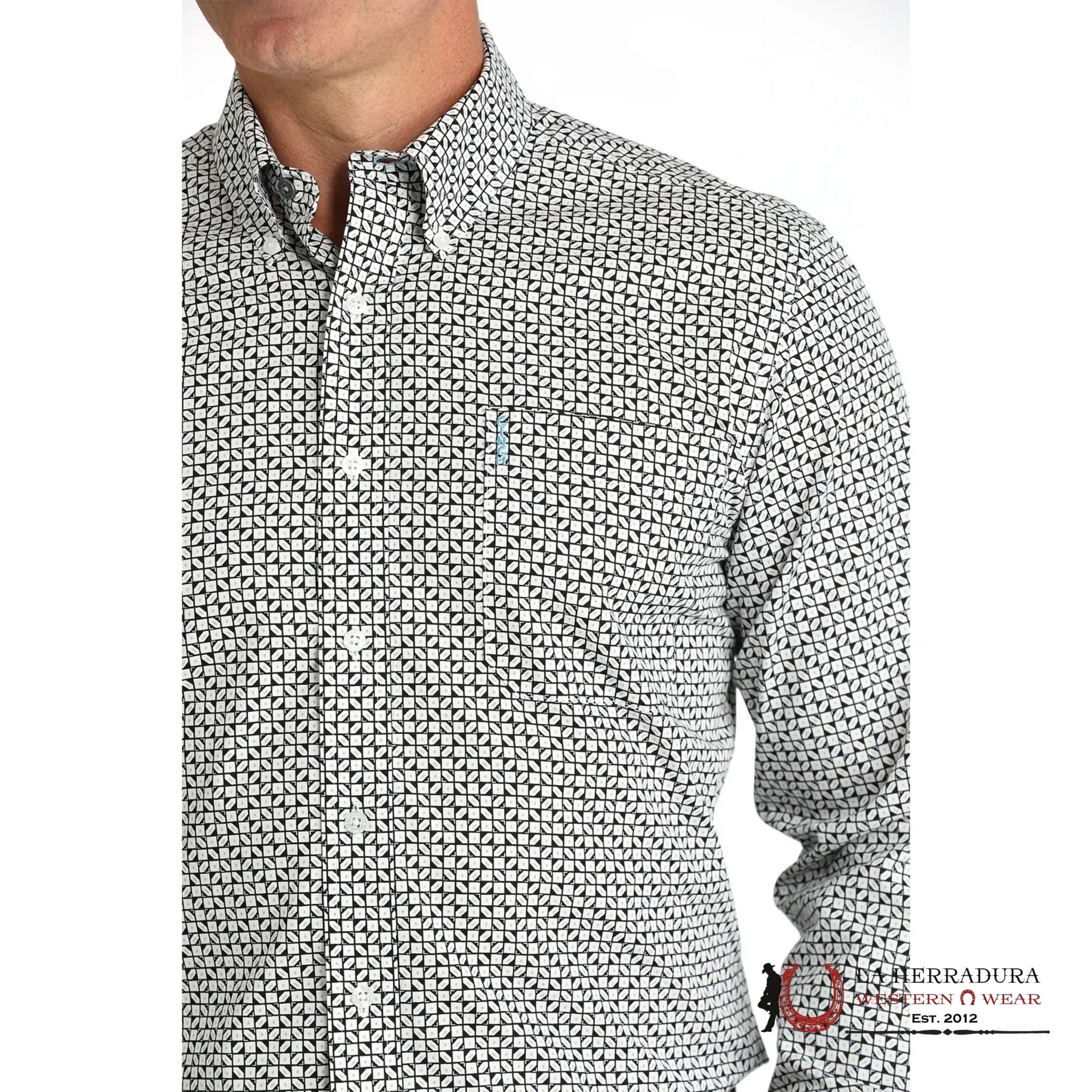 CINCH MEN’S MODERN FIT GEOMETRIC PRINT BUTTON DOWN WESTERN SHIRT WHITE/BLACK MTW1347108 ROPA HOMBRES