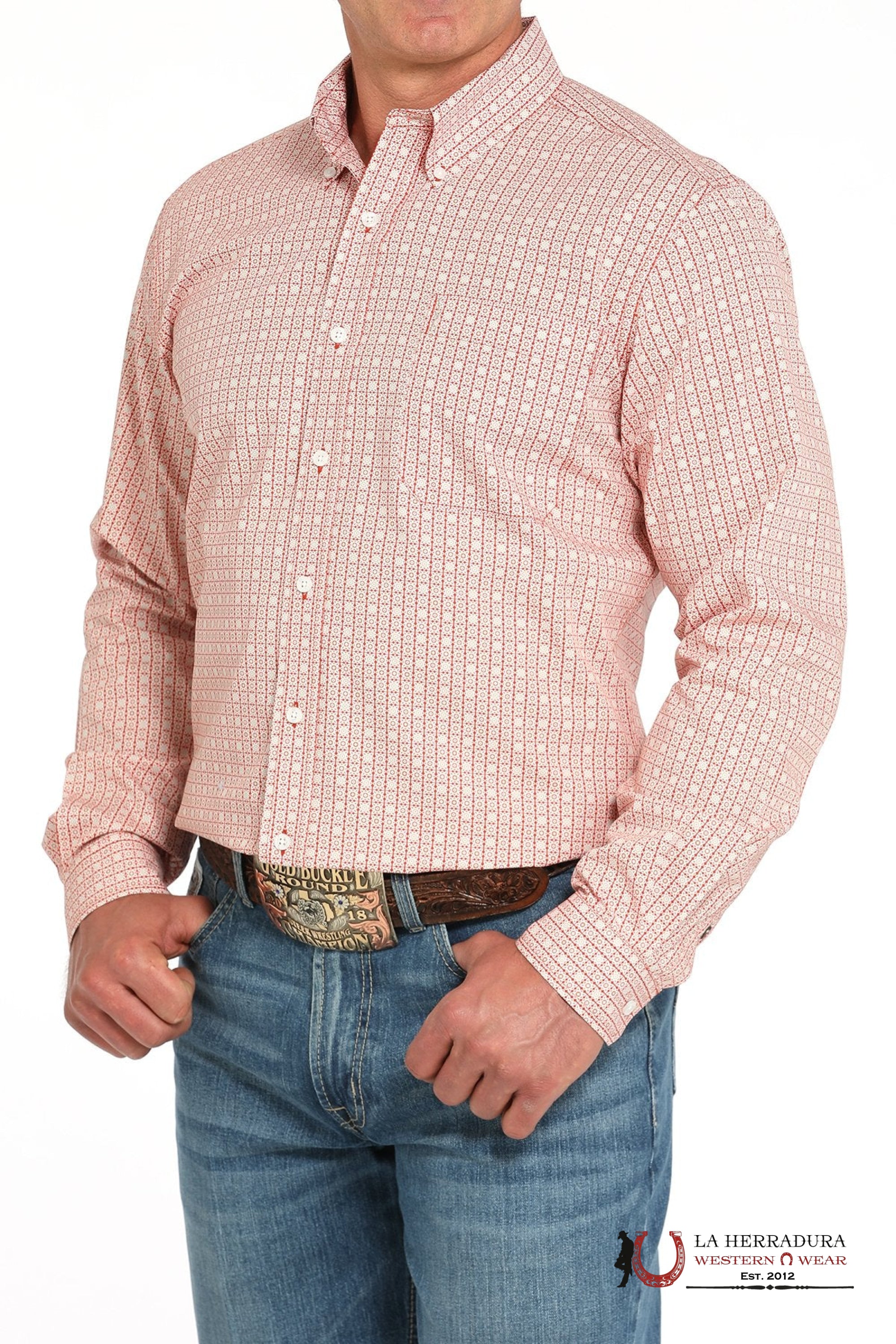CINCH MEN’S MODERN FIT SQUARE PRINT BUTTON-DOWN WESTERN SHIRT - RED MTW1347134 ROPA HOMBRES