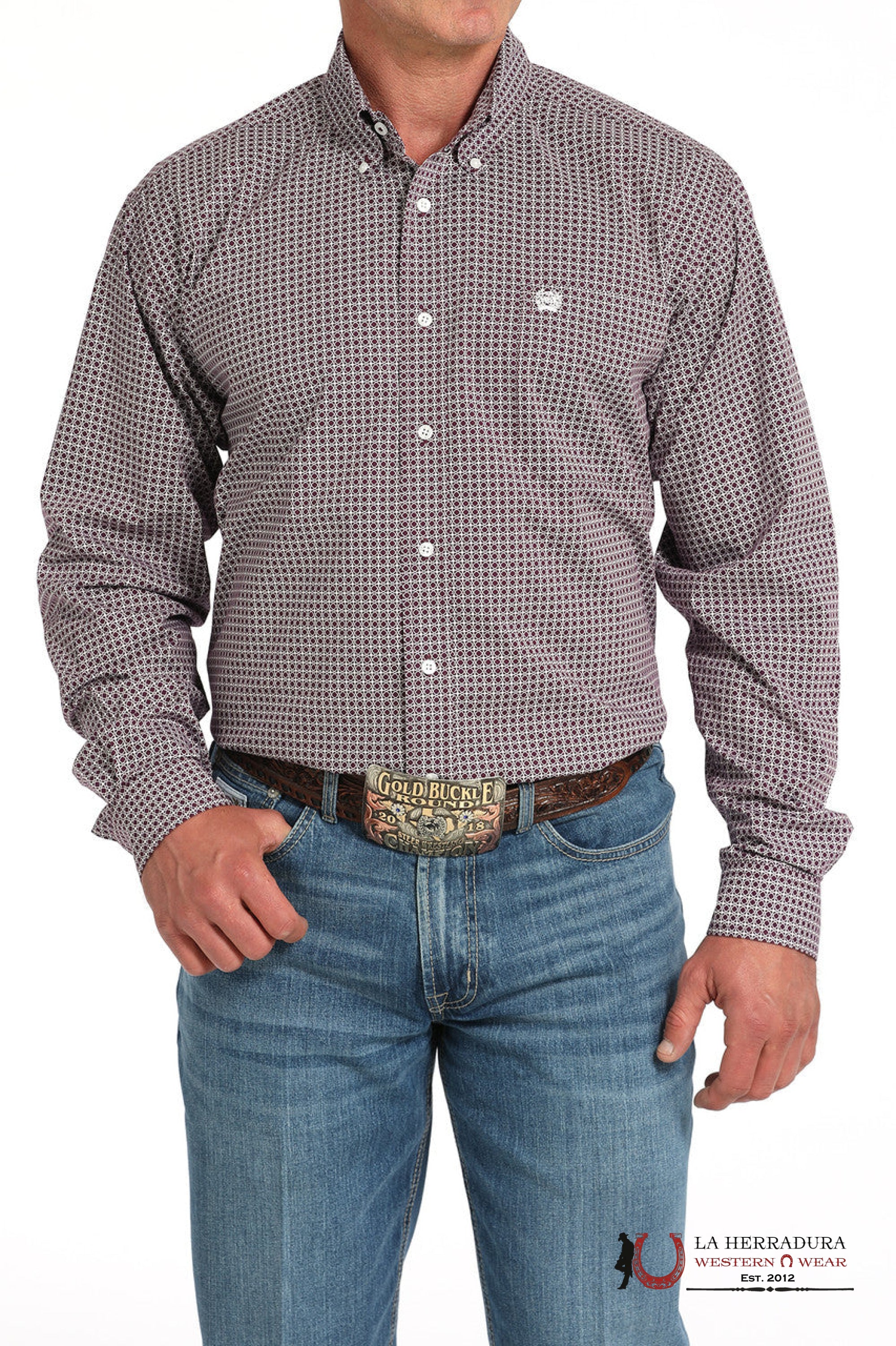 Cinch Men’s Purple Geometric Print Button-Down Western Shirt MTW1105919 ROPA HOMBRES