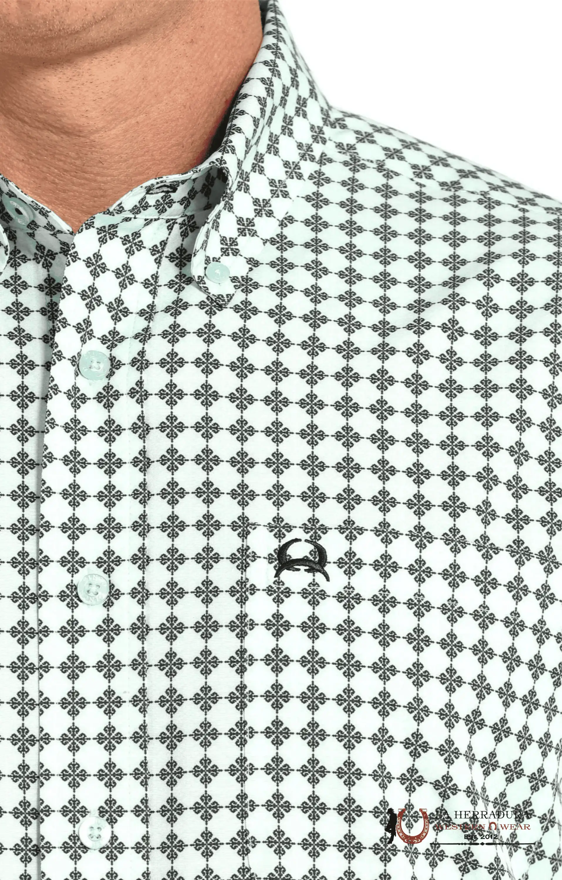 CINCH MEN’S SHORT SLEEVE BOTTON DOWN MINT GREEN & BLACK MTW1704159 ROPA HOMBRES
