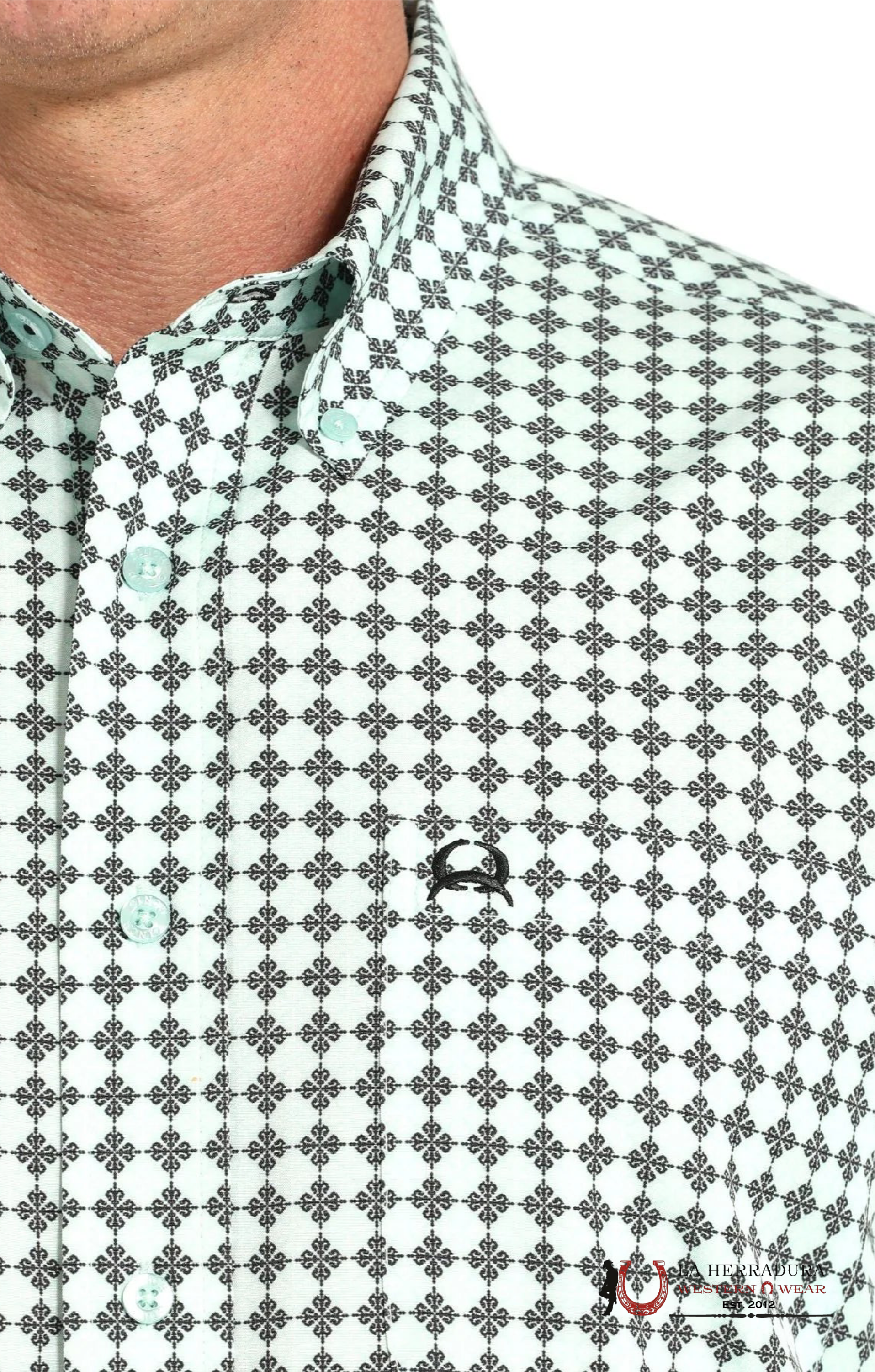 CINCH MEN’S SHORT SLEEVE BOTTON DOWN MINT GREEN & BLACK MTW1704159 ROPA HOMBRES