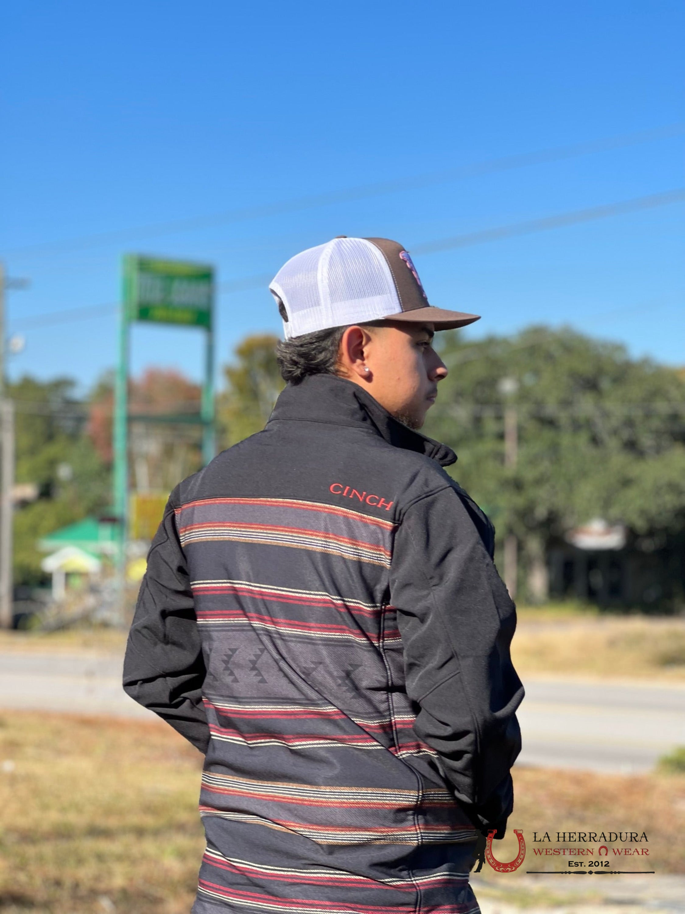 Cinch Mens Southwestern Bonded Jacket Black/Red Rayas Ropa Hombres