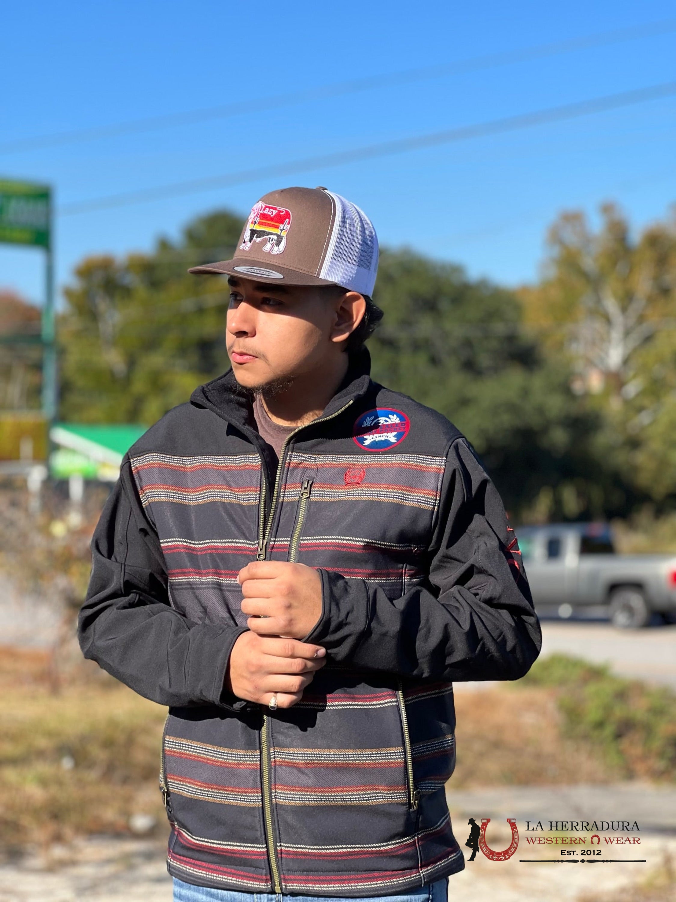 Cinch Mens Southwestern Bonded Jacket Black/Red Rayas Ropa Hombres