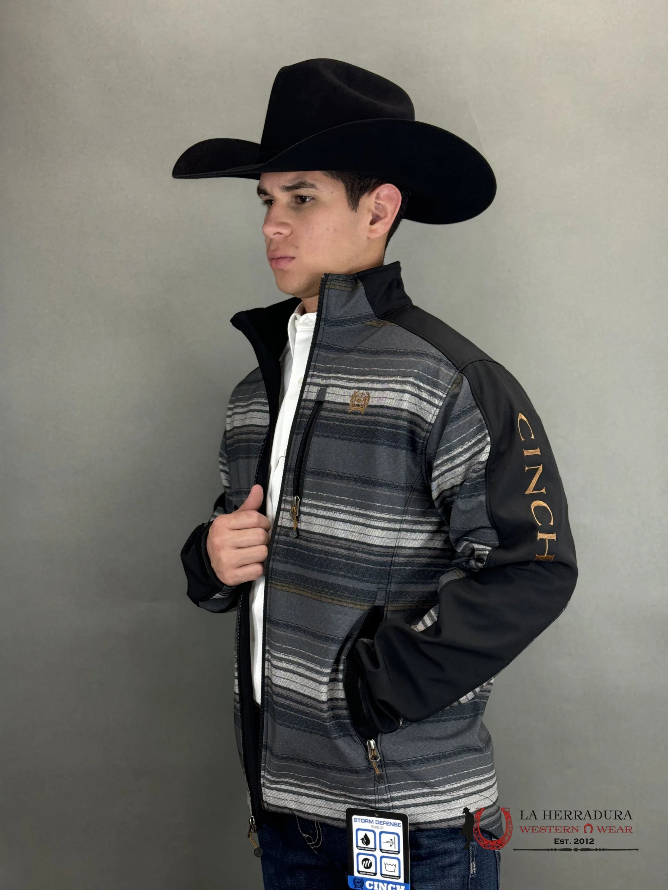 Cinch Mens Southwestern Bonded Jacket Black/Grey Rayas Ropa Hombres