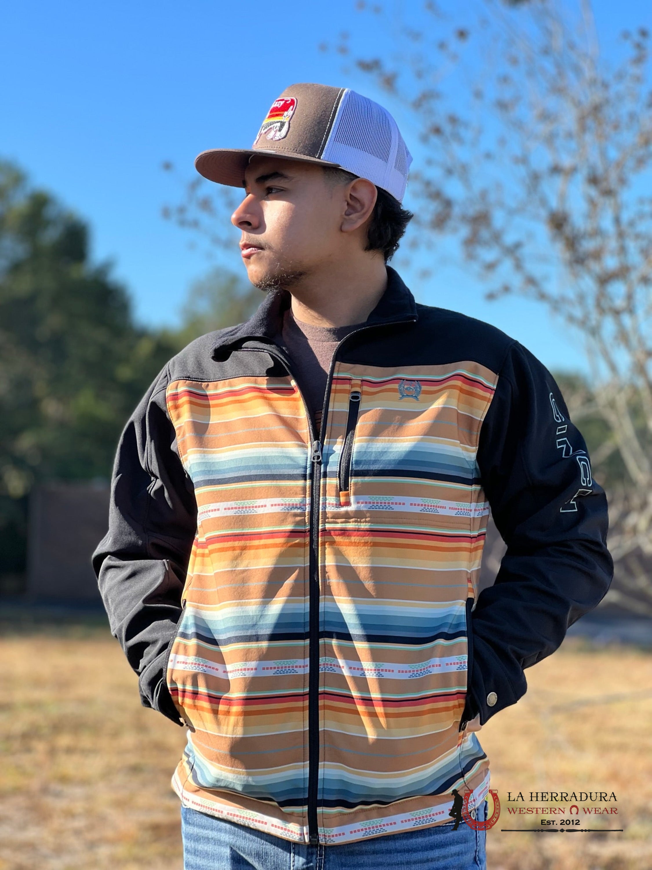 Cinch Mens Southwestern Bonded Jacket Orange/Black Ropa Hombres