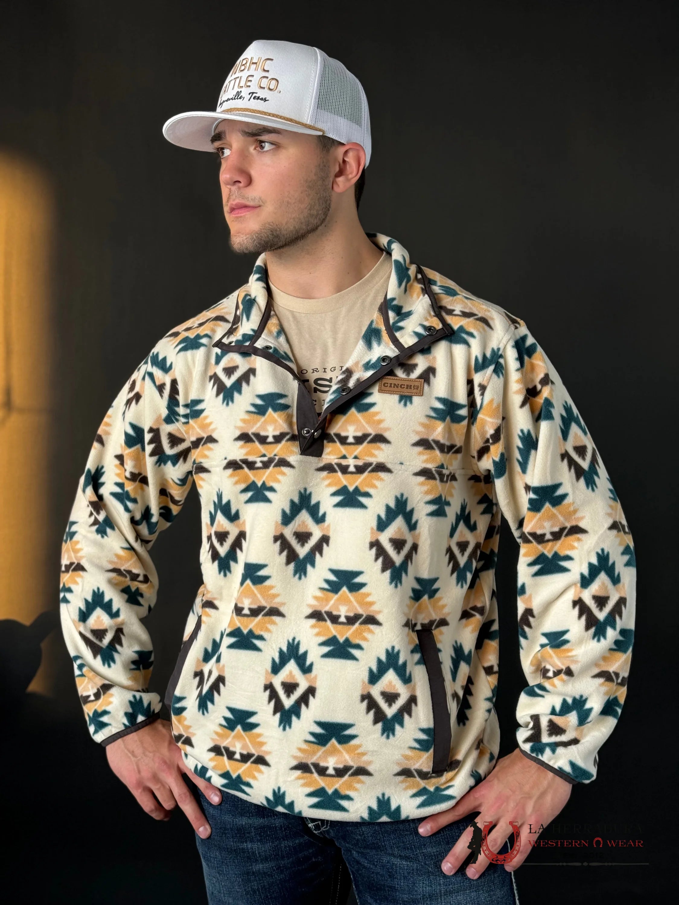 Cinch Mens White Aztec Pull Over Ropa Hombres