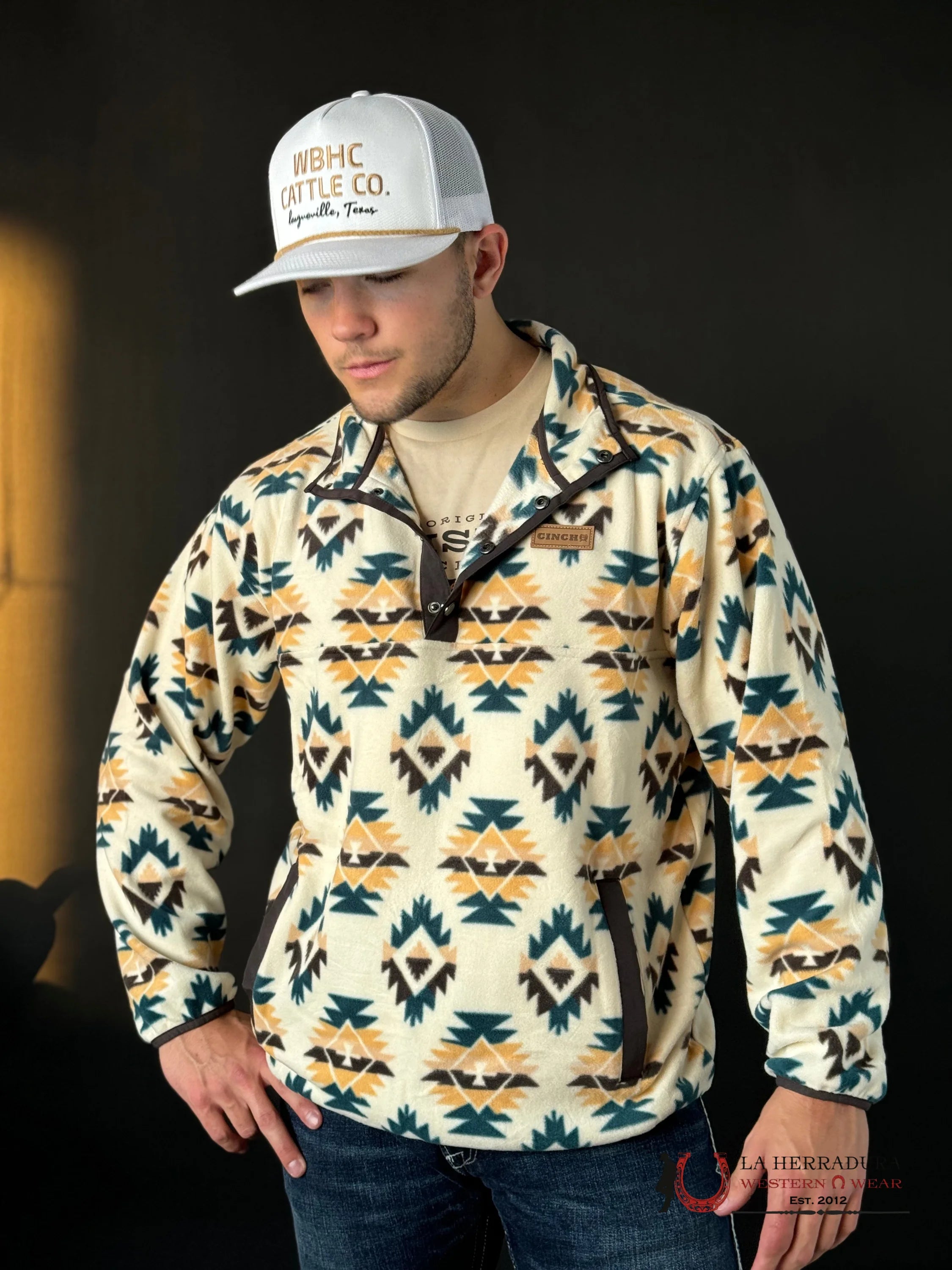 Cinch Mens White Aztec Pull Over Ropa Hombres