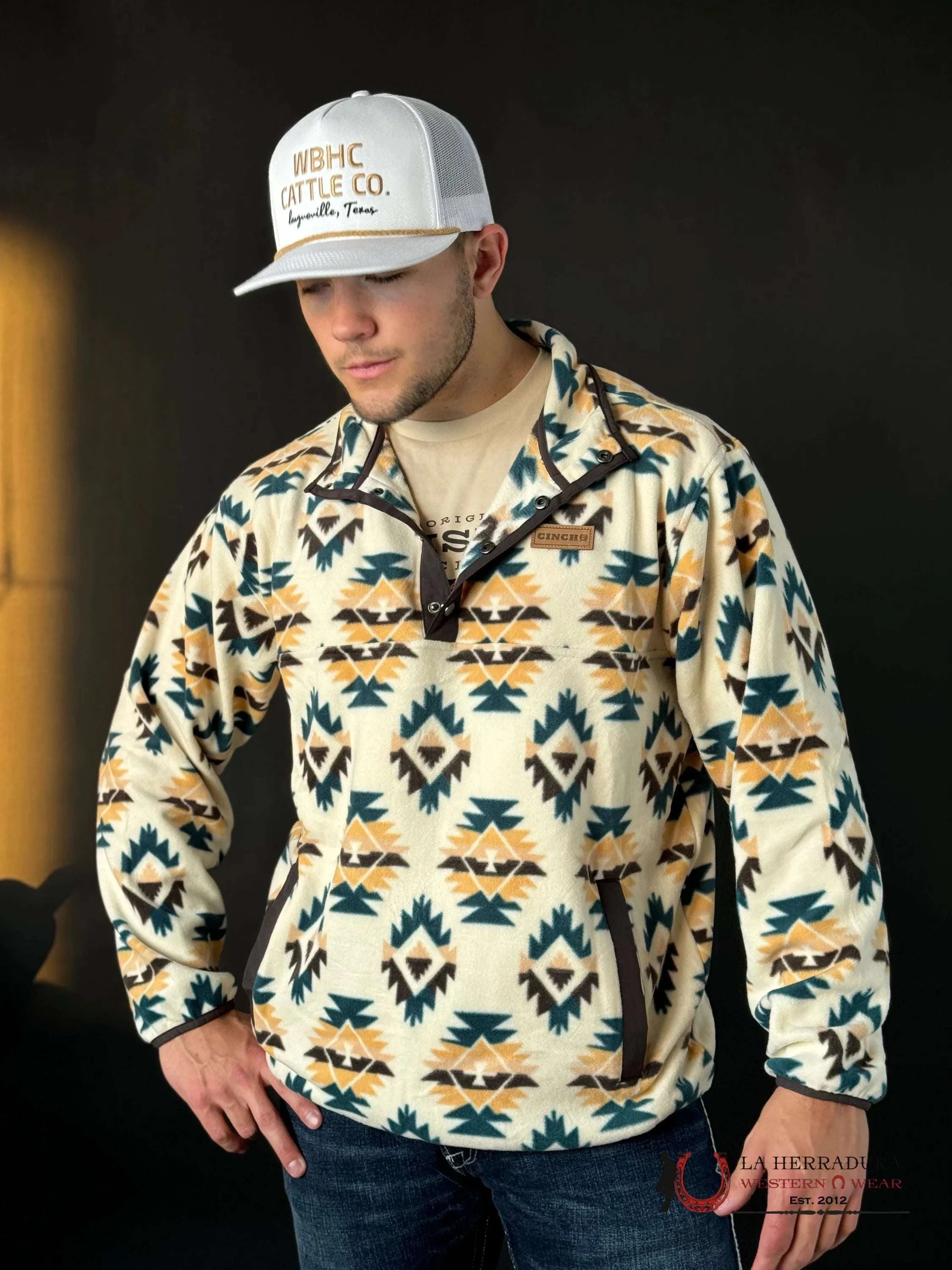 Cinch Mens White Aztec Pull Over Ropa Hombres