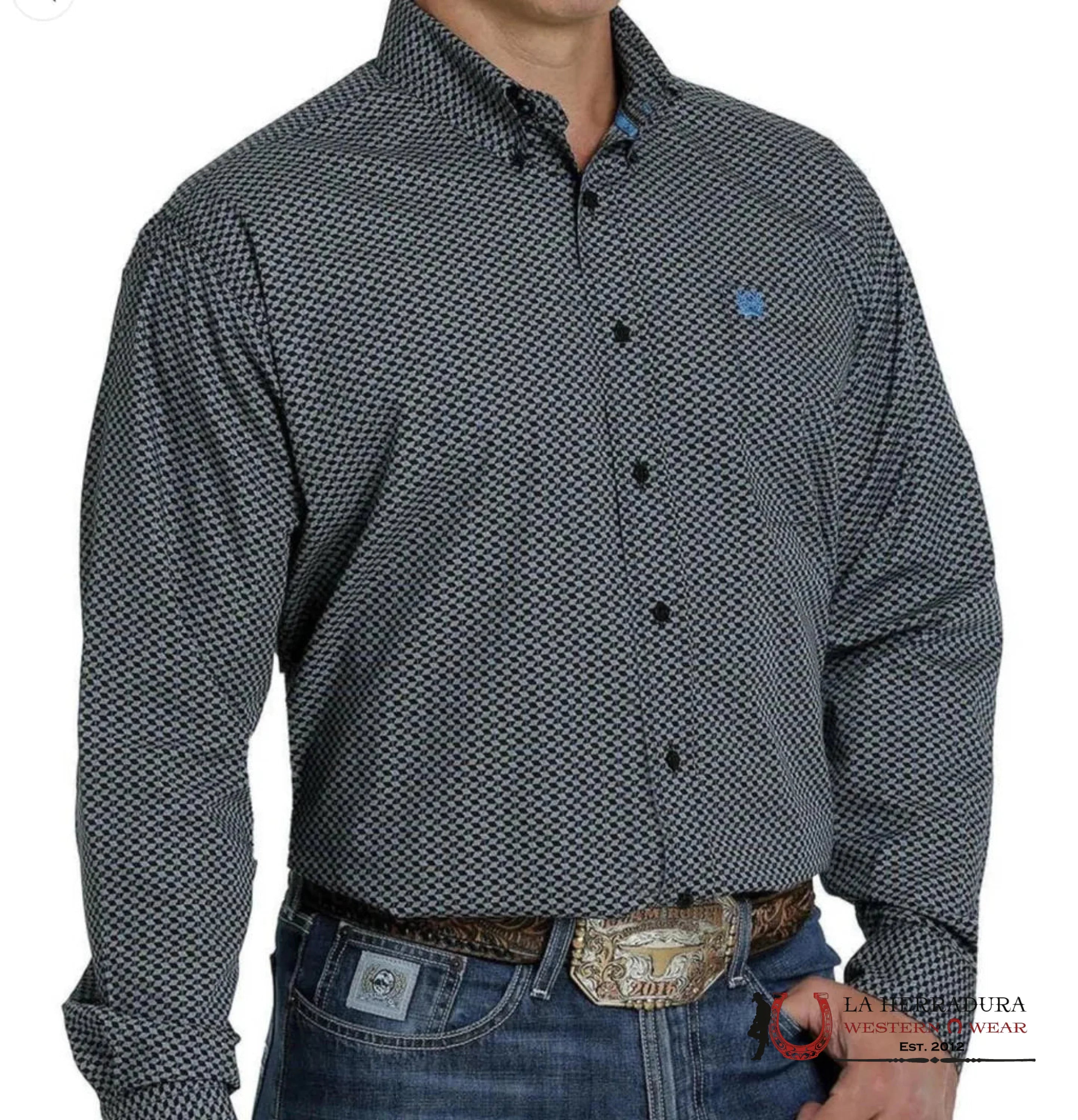 Cinch Navy Blue Patterned Long Sleeve Button Up MTW1105250 ROPA HOMBRES