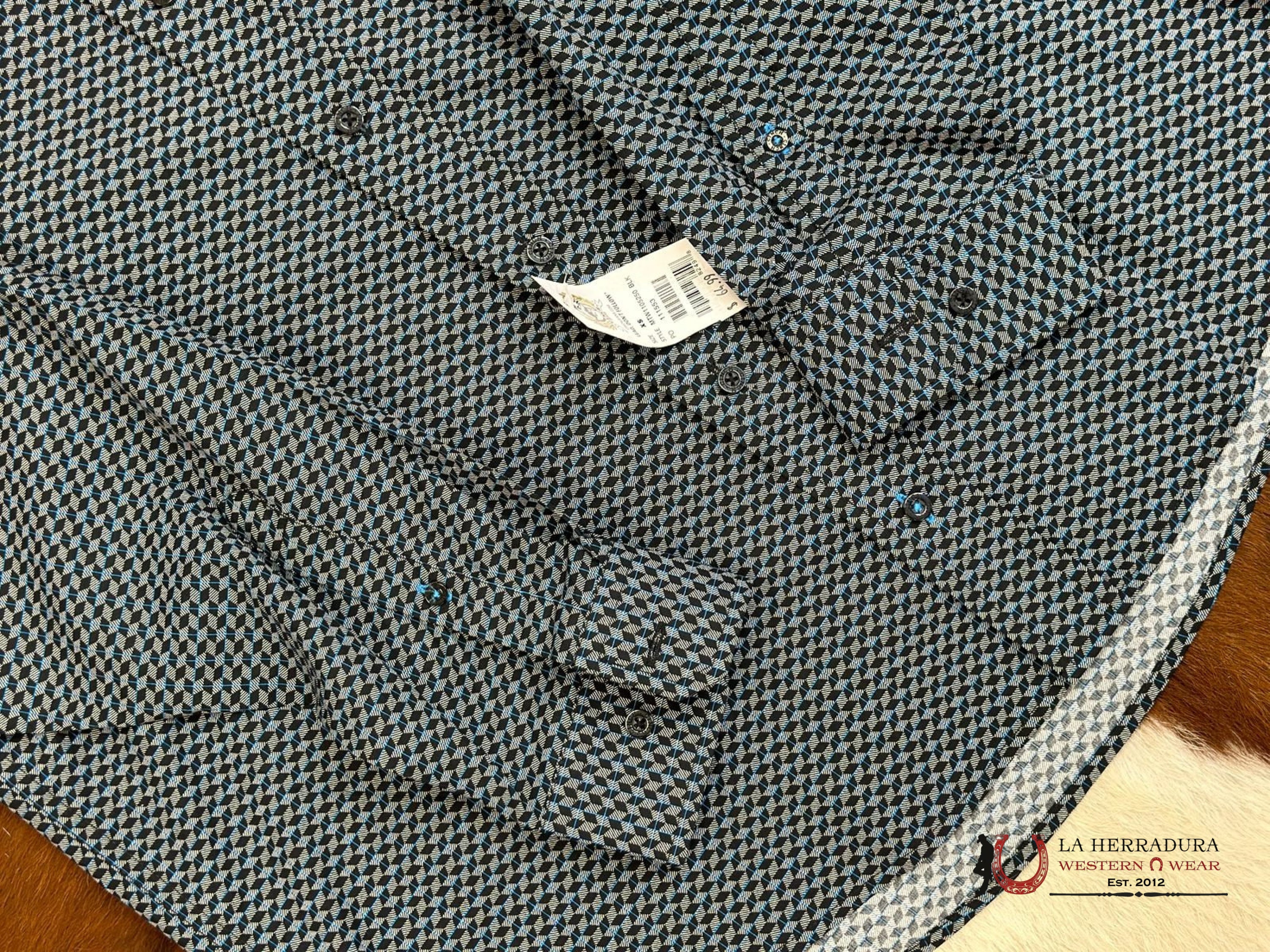 Cinch Navy Blue Patterned Long Sleeve Button Up Ropa Hombres