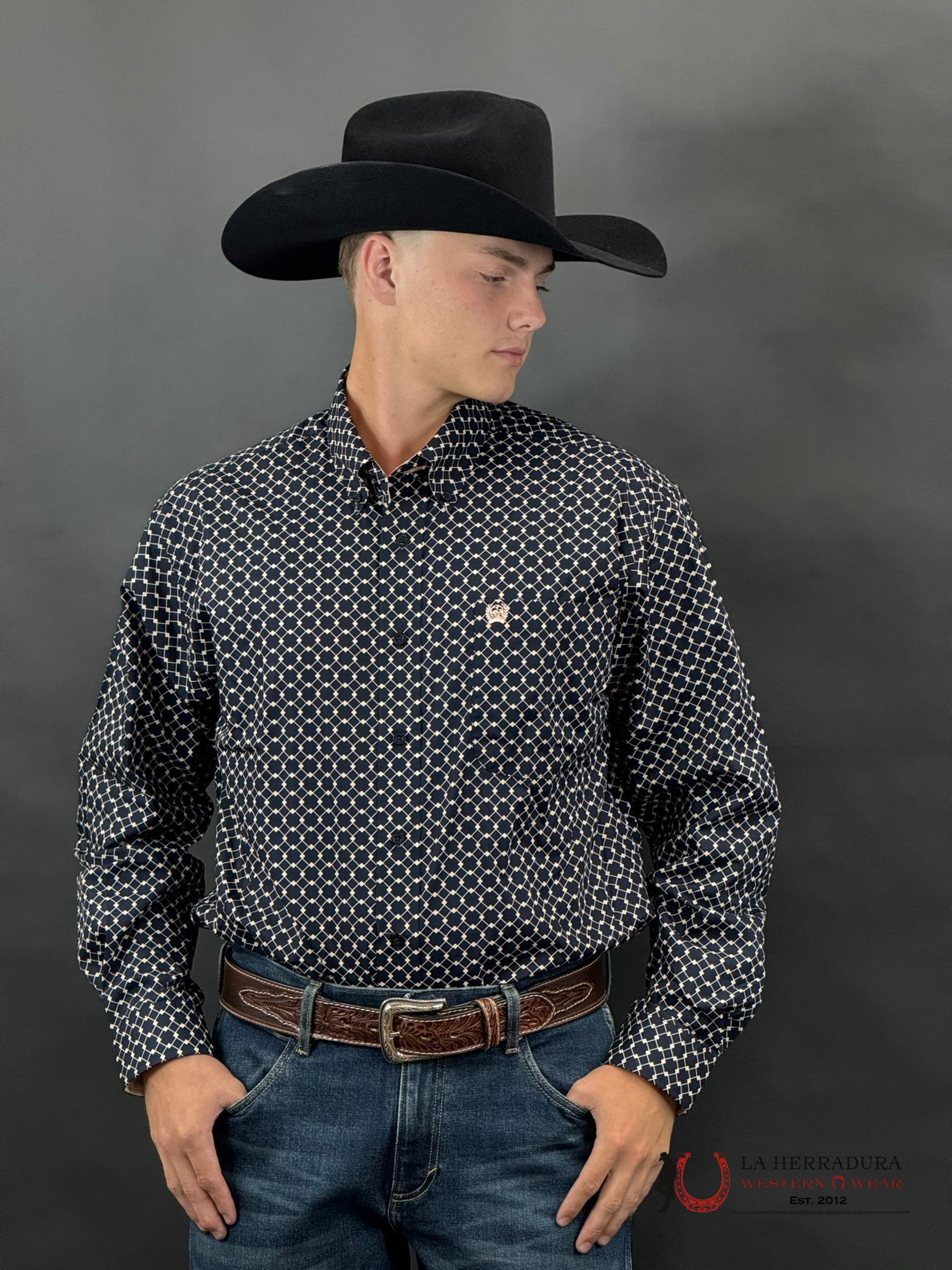 Cinch Navy Square Long Sleeve Shirt Ropa Hombres