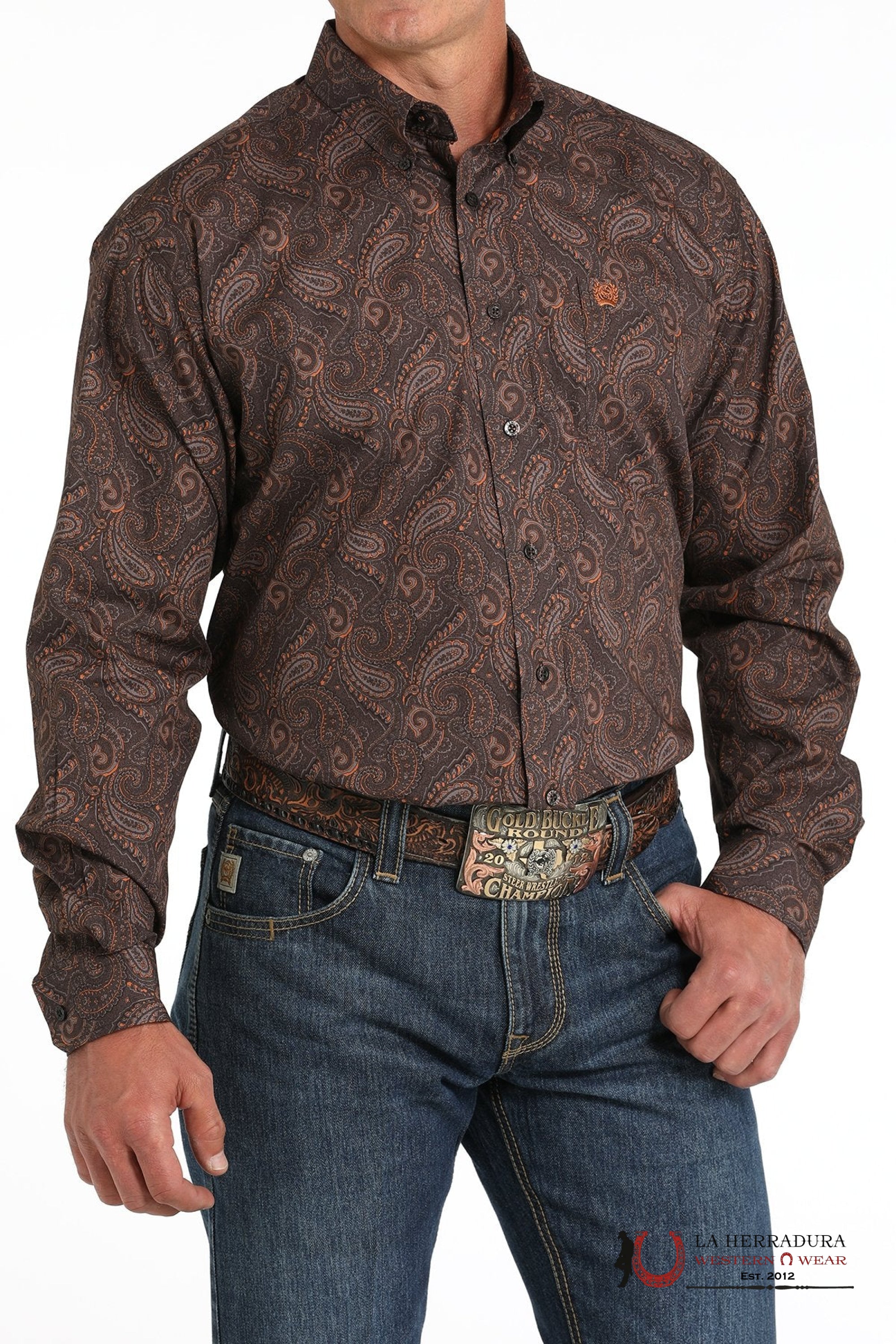 Cinch Paisley Print Button-Down Western Shirt - Brown Ropa Hombres