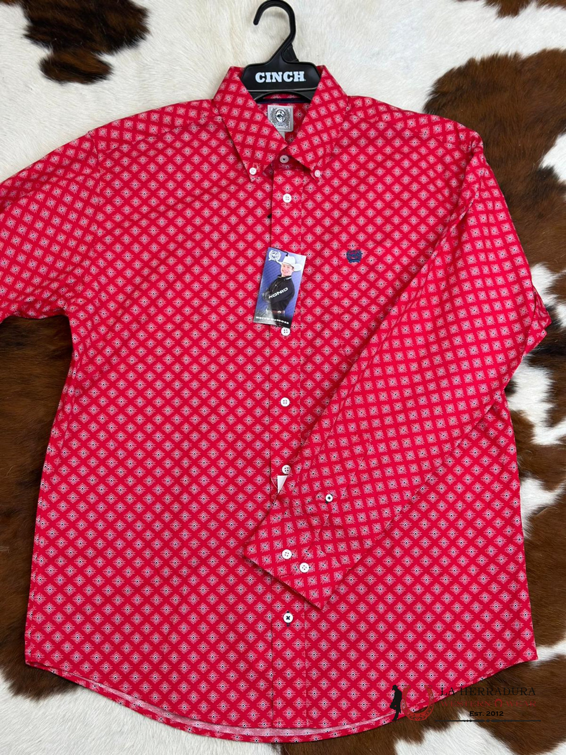 Cinch Red Patterned Long Sleeve Button Up Ropa Hombres