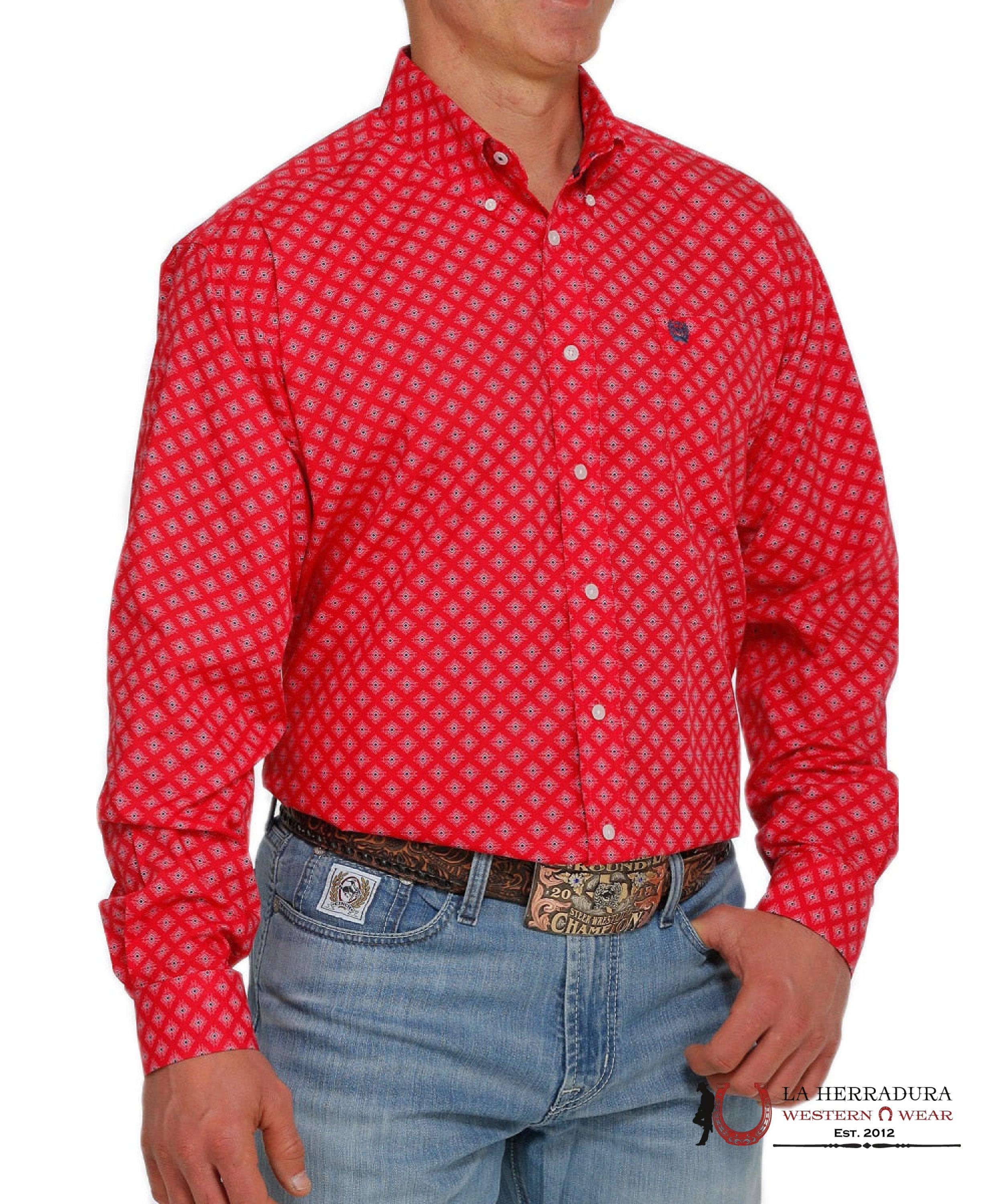 Cinch Red Patterned Long Sleeve Button Up MTW1105398 ROPA HOMBRES
