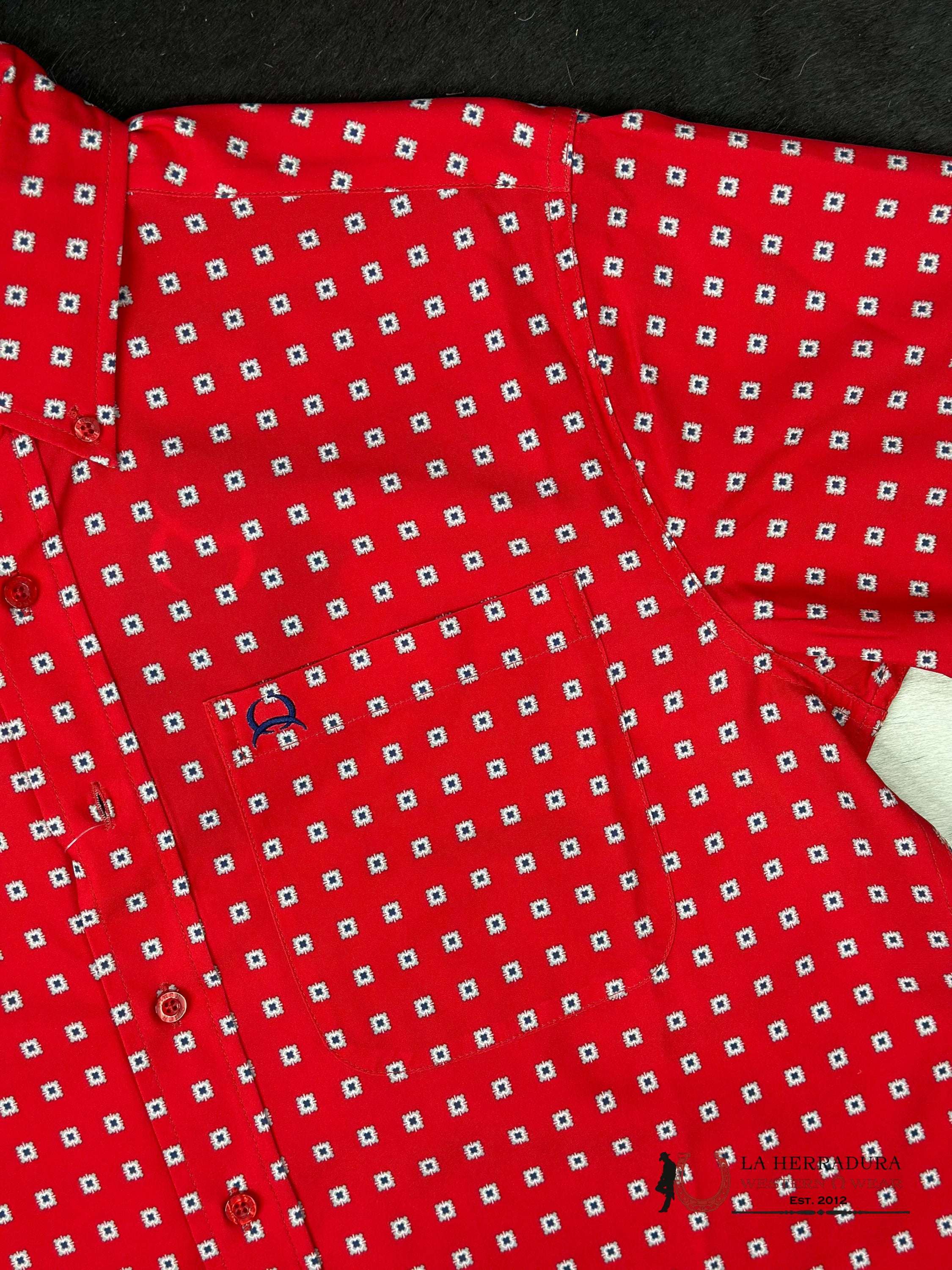 Cinch Red Print Button Up Short Sleeve Ropa Hombres