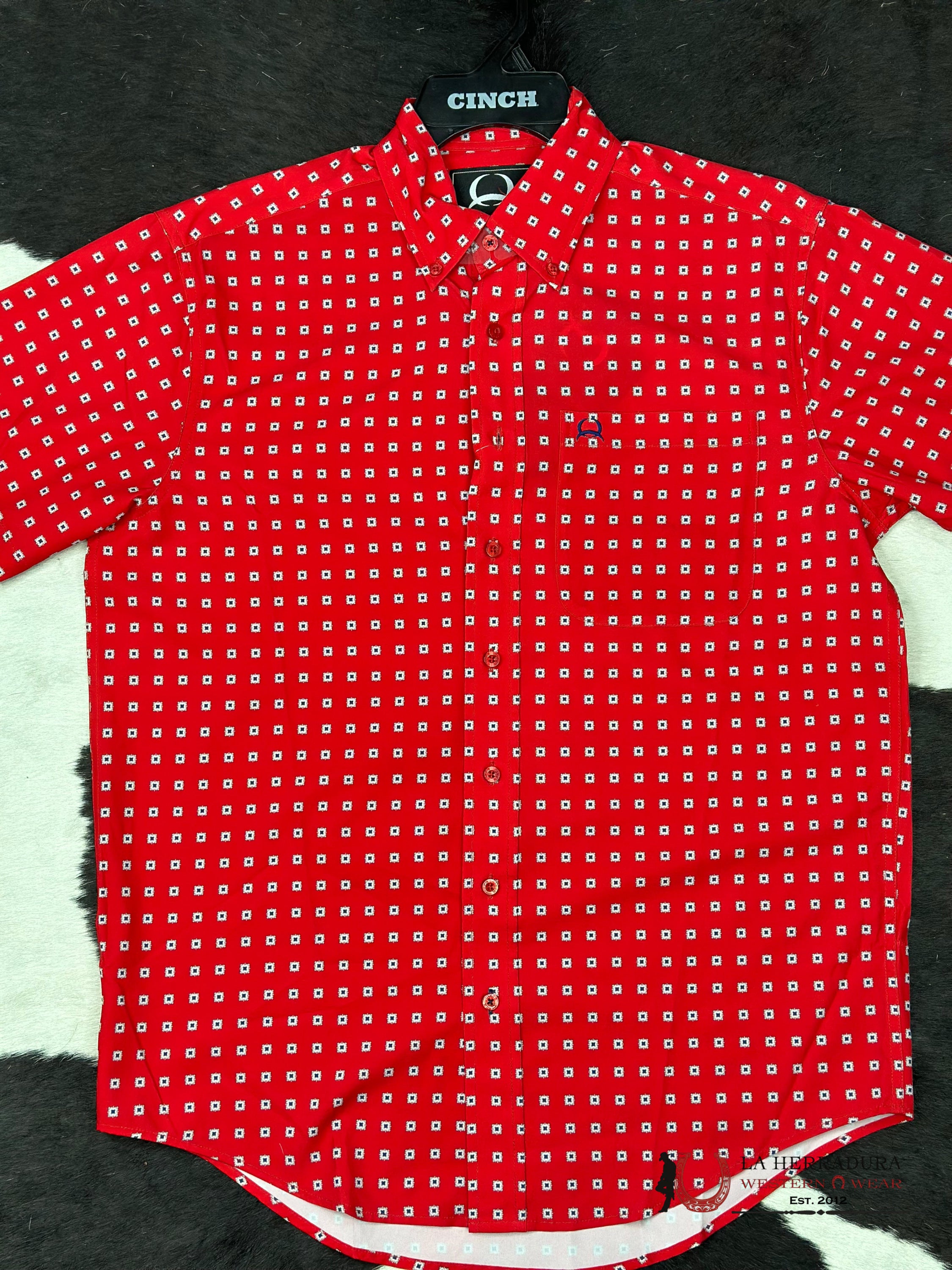 Cinch Red Print Button Up Short Sleeve Ropa Hombres