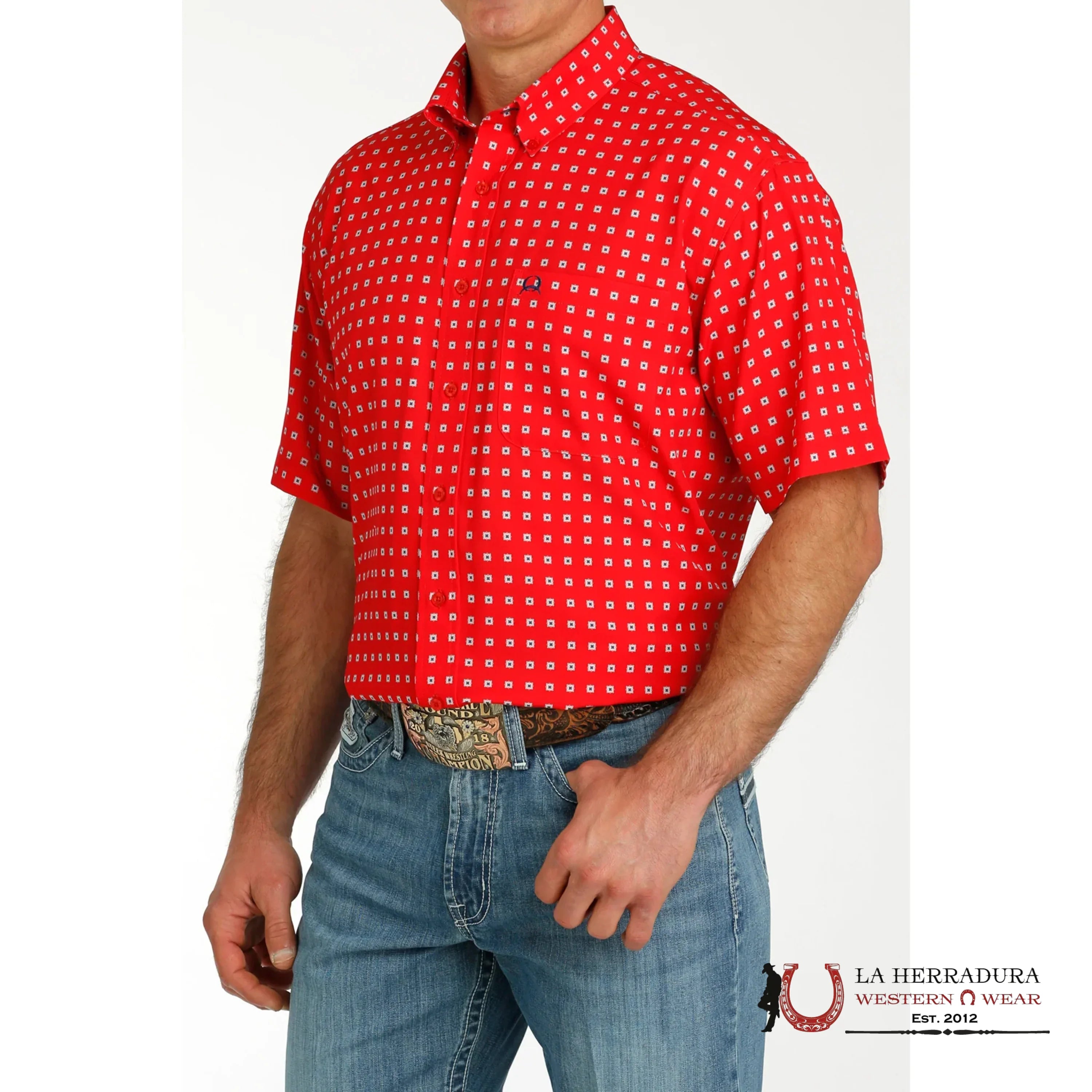 CINCH RED PRINT BUTTON UP SHORT SLEEVE MTW1704137 ROPA HOMBRES