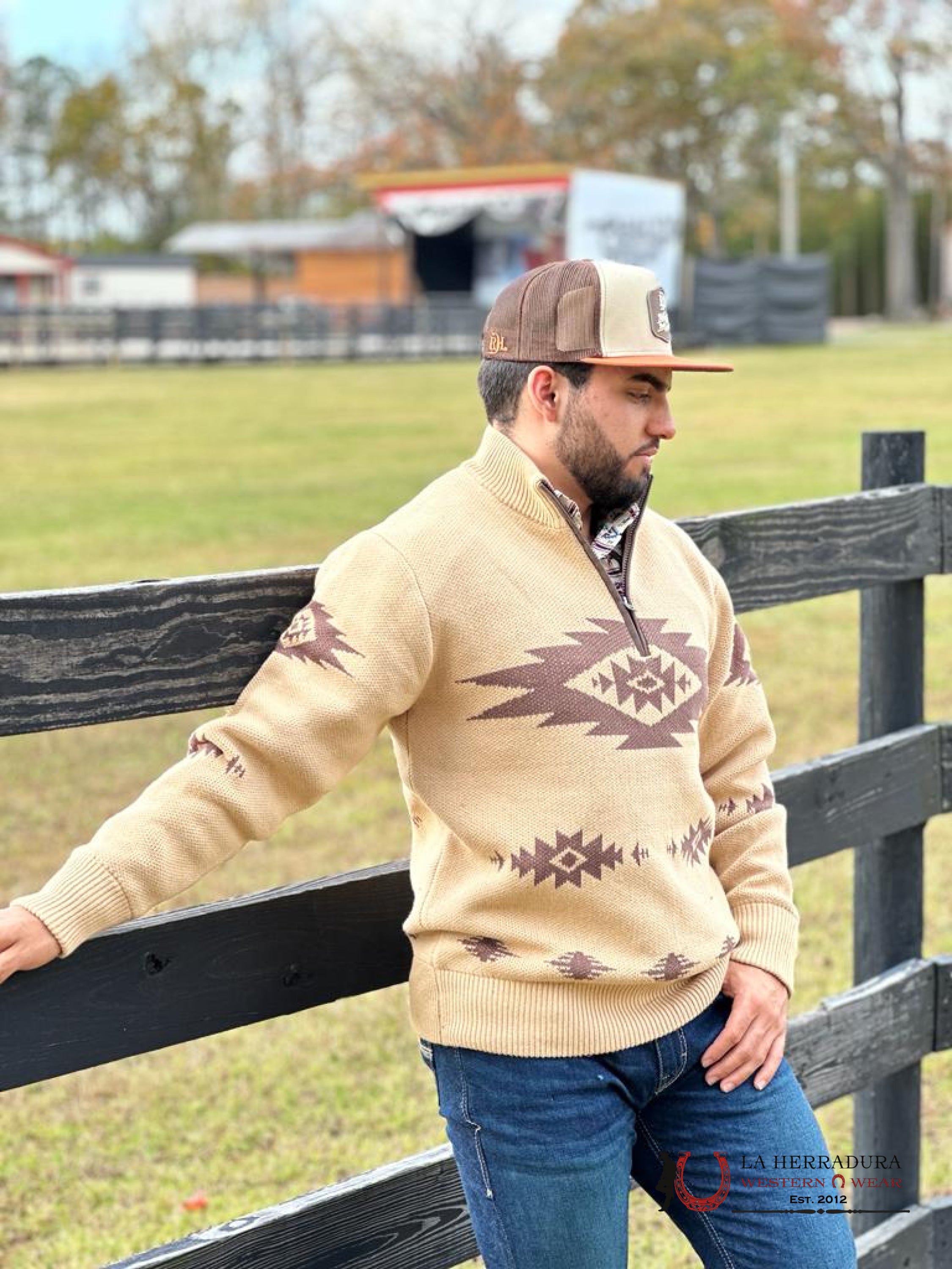 Cinch Retro Pullover Sweater Beige Aztec Ropa Hombres